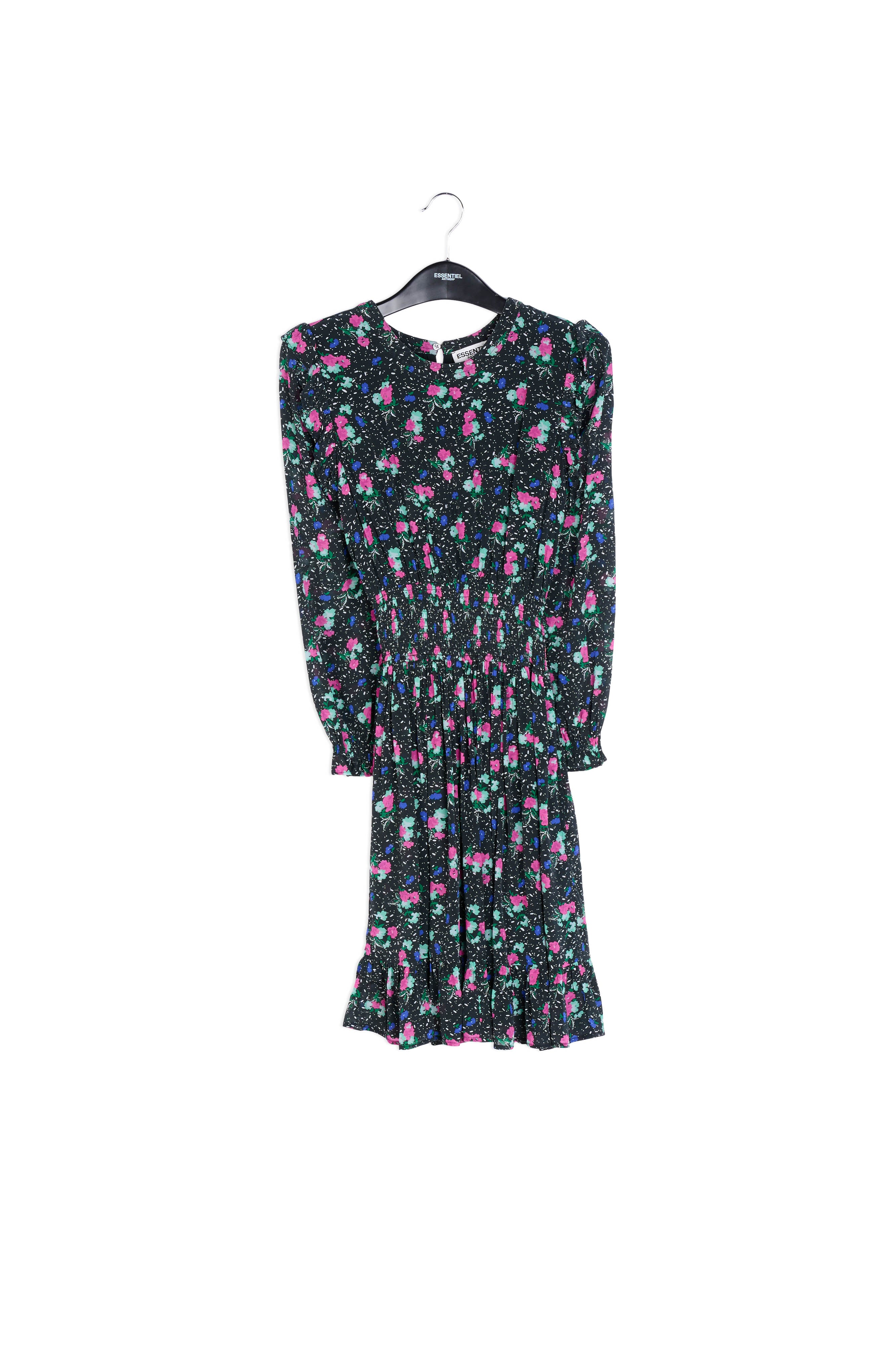 Black floral-print midi dress RE—SSENTIEL | Essentiel second hand