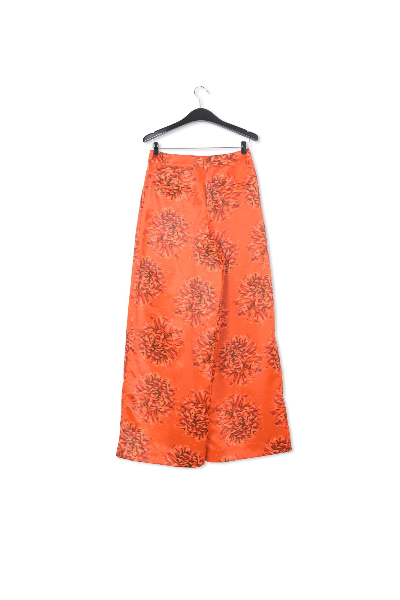 Orange wide-leg satin pants with floral print RE—SSENTIEL | Essentiel second hand