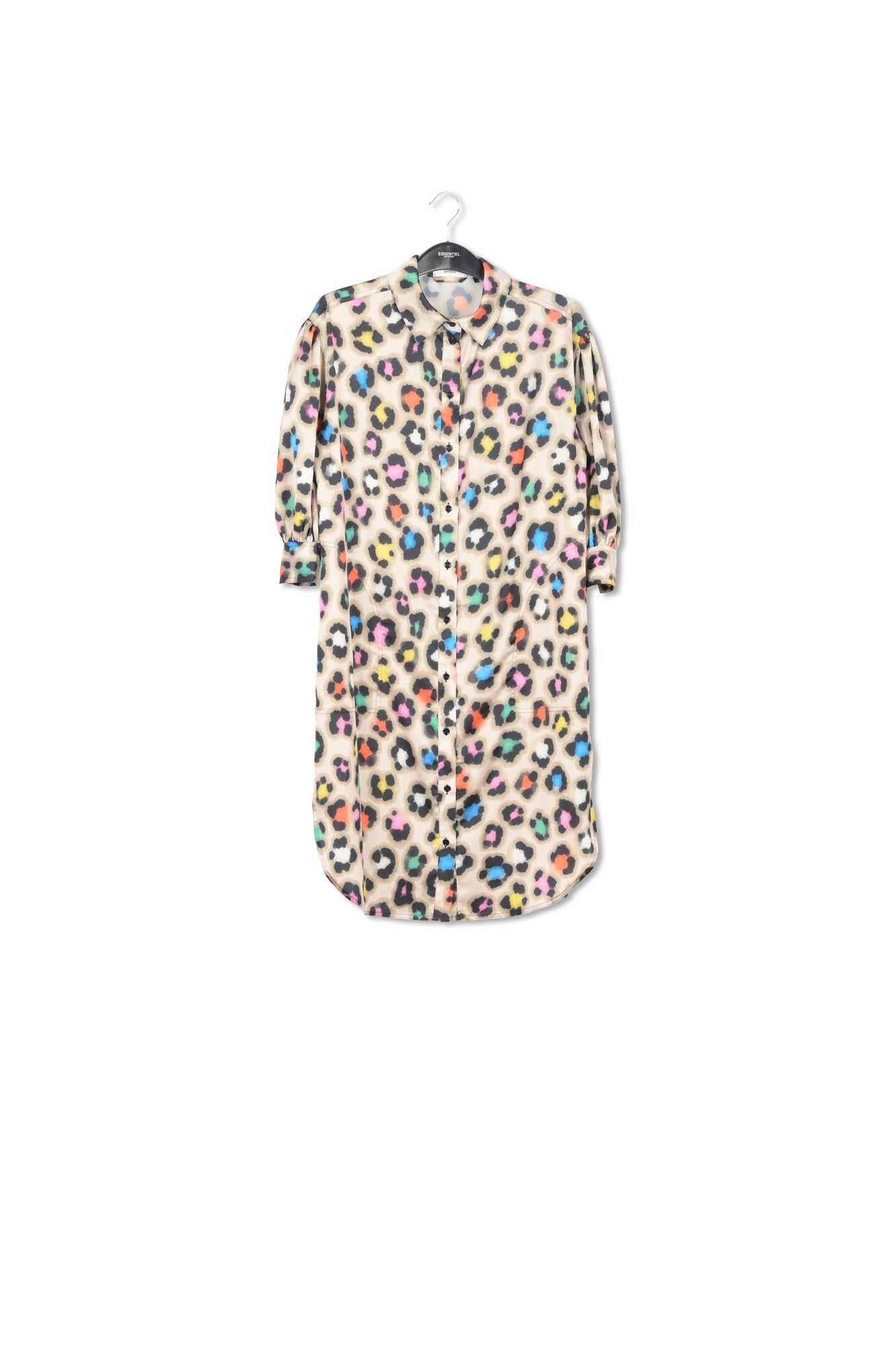 Beige knee-length shirt dress with multicolor leopard print RE—SSENTIEL | Essentiel second hand