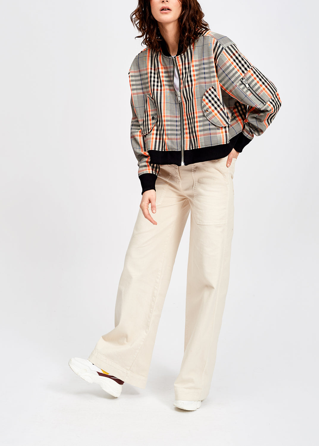 Black and orange plaid bomber jacket RE—SSENTIEL | Essentiel second hand