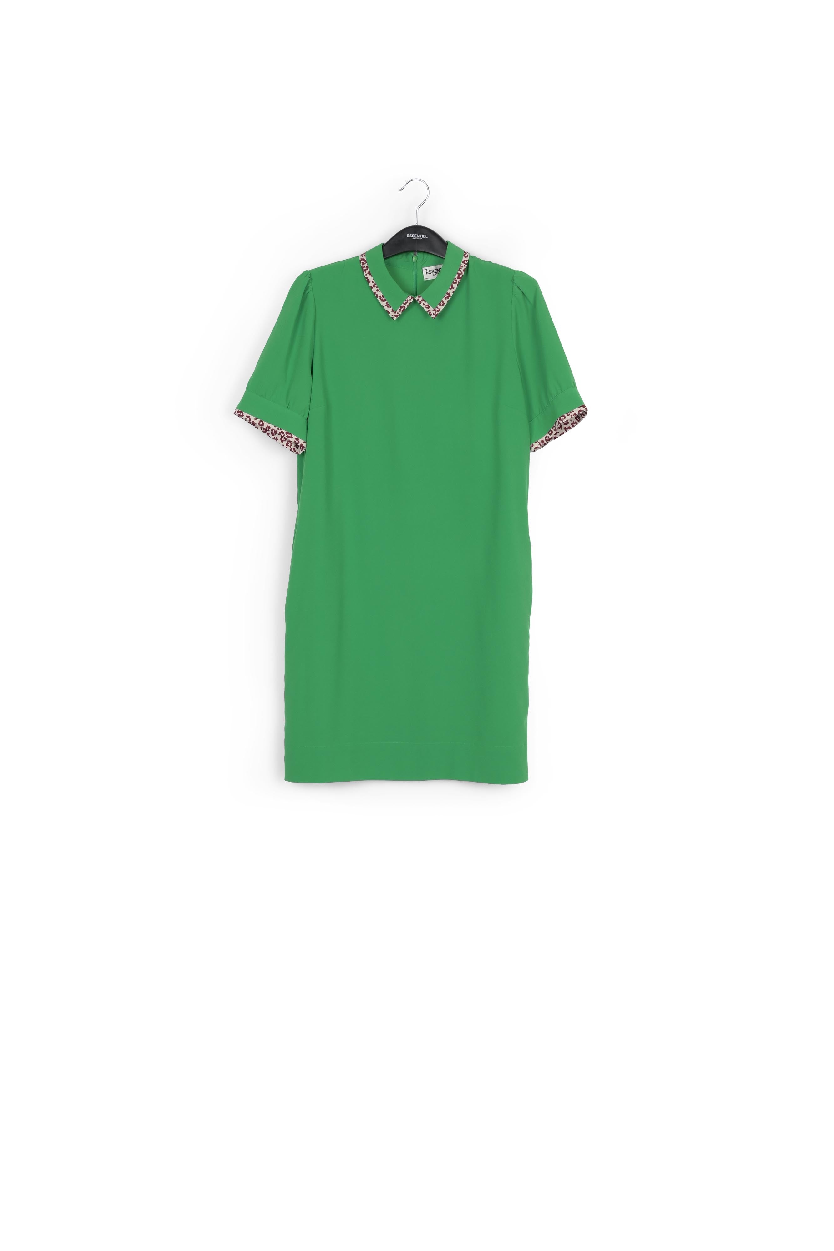 Green shirt dress with animal print trim RE—SSENTIEL | Essentiel second hand