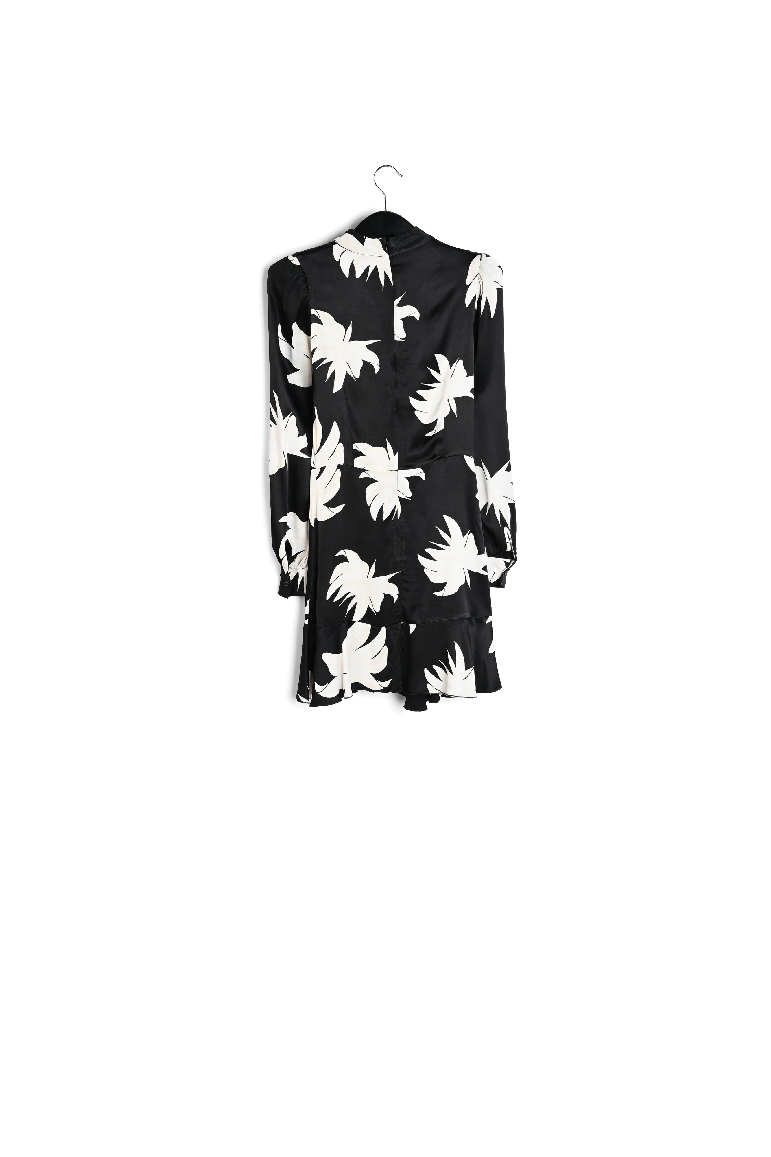 Midi-jurk met zwarte en gebroken witte bloemenprint RE—SSENTIEL | Essentiel second hand