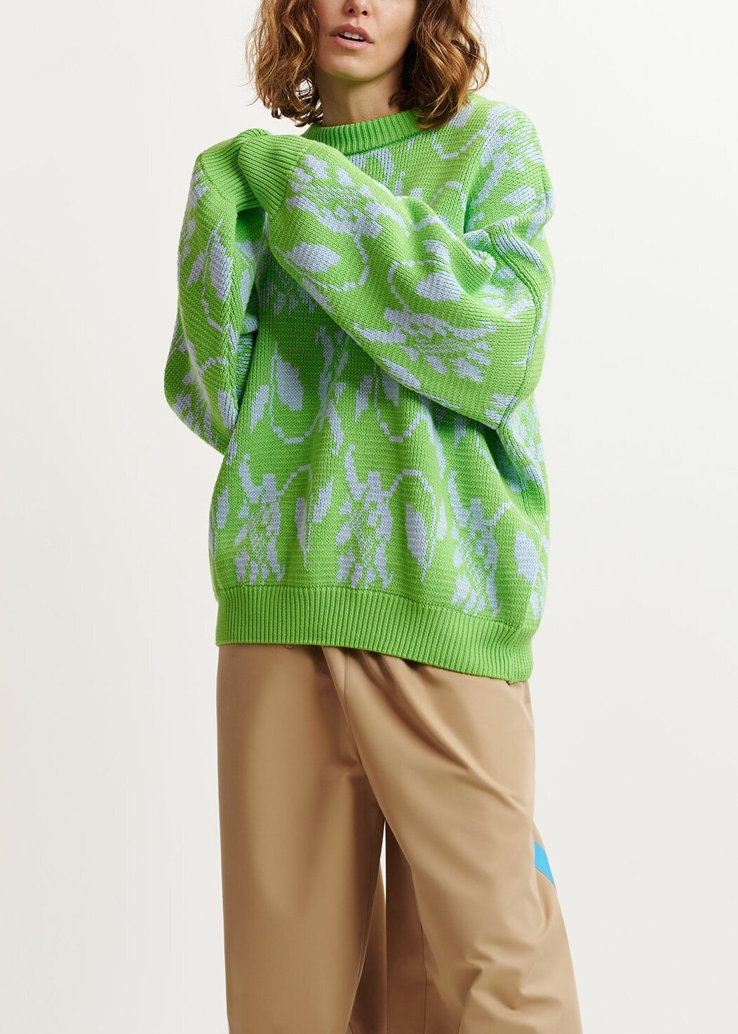 Green and light blue floral-jacquard knit sweater RE—SSENTIEL | Essentiel second hand