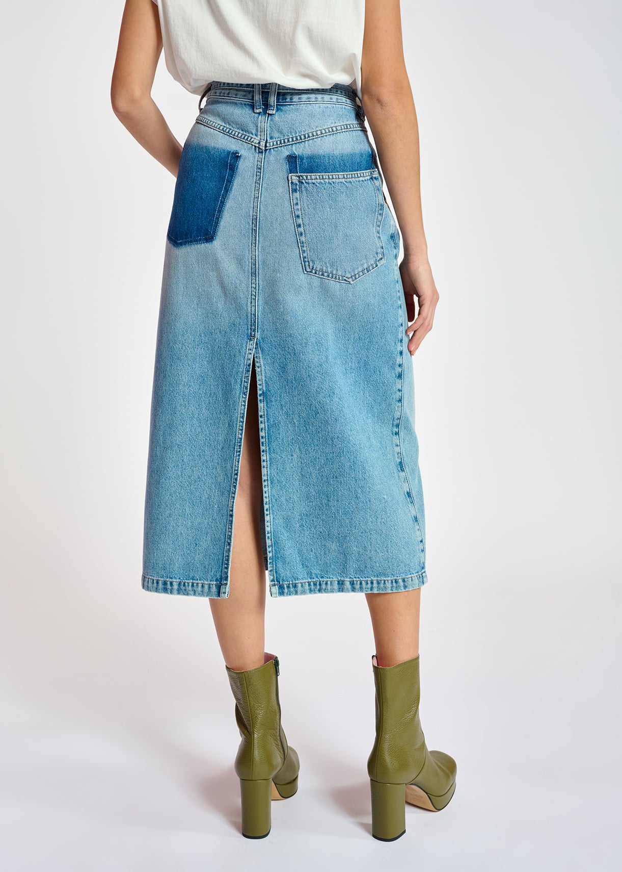 Blue high-waisted denim a-line skirt RE—SSENTIEL | Essentiel second hand