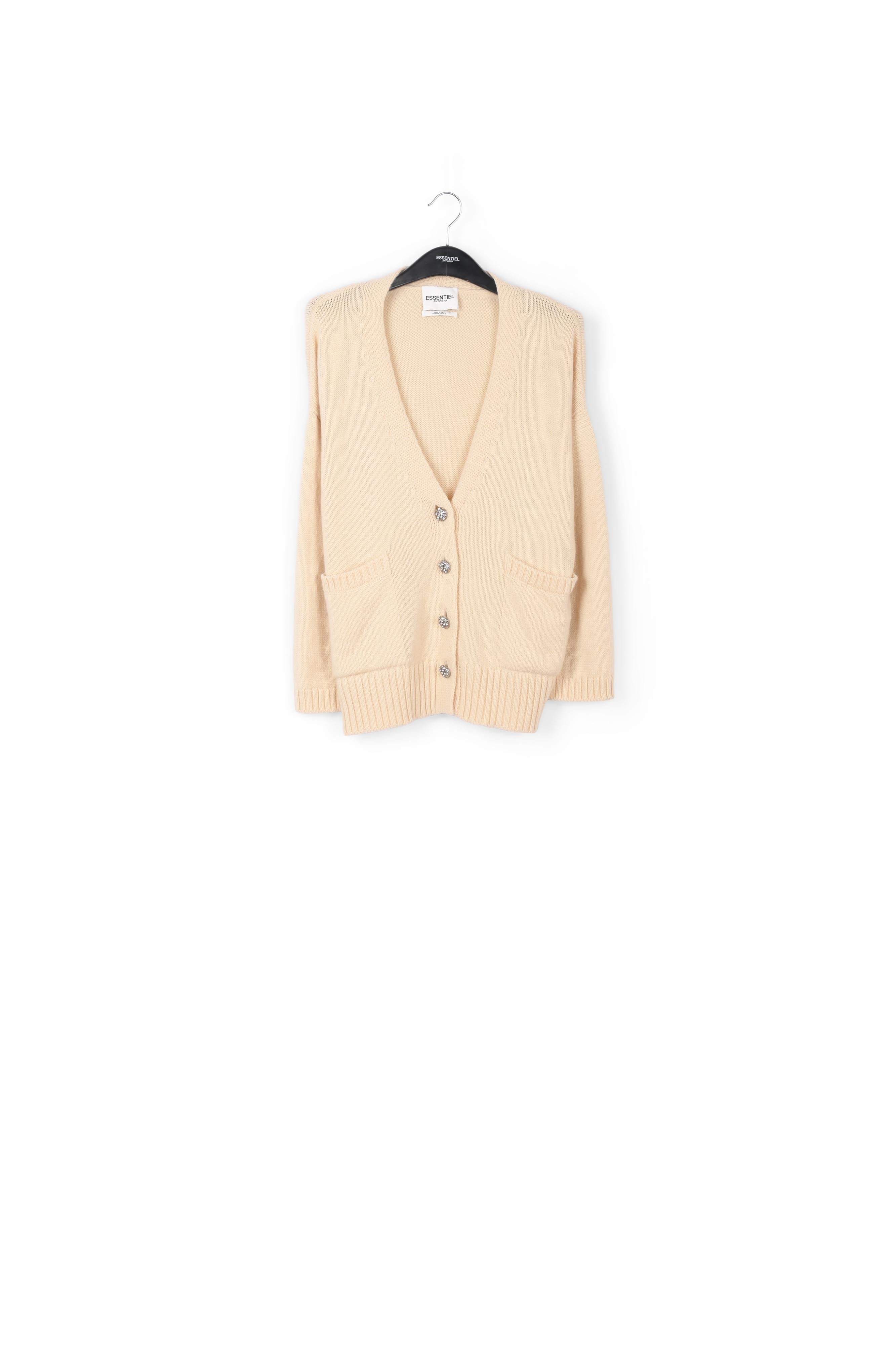 Cardigan oversize blanc cassé avec boutons à strass RE—SSENTIEL | Essentiel second hand