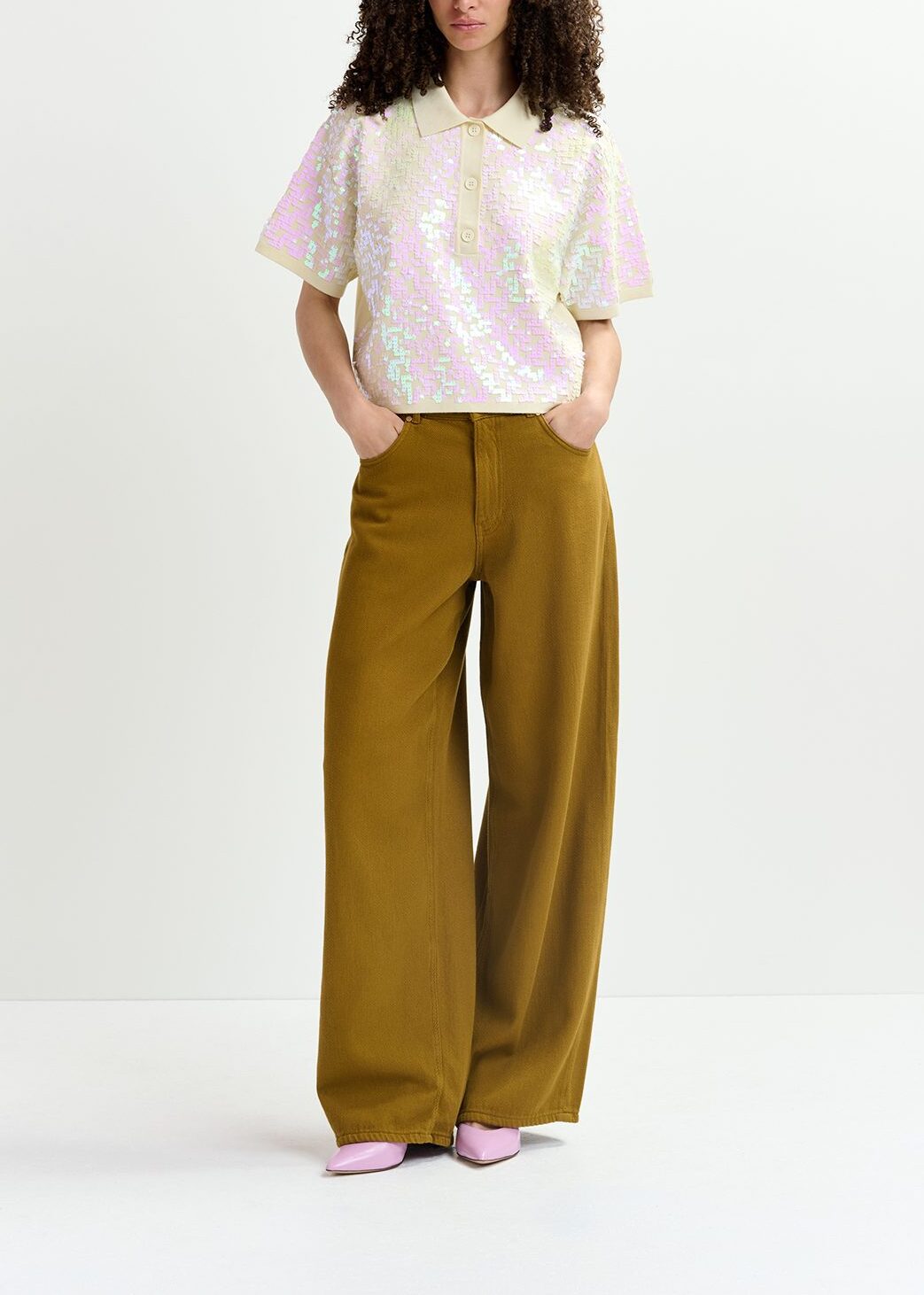 Polo écru orné de paillettes RE—SSENTIEL | Essentiel second hand