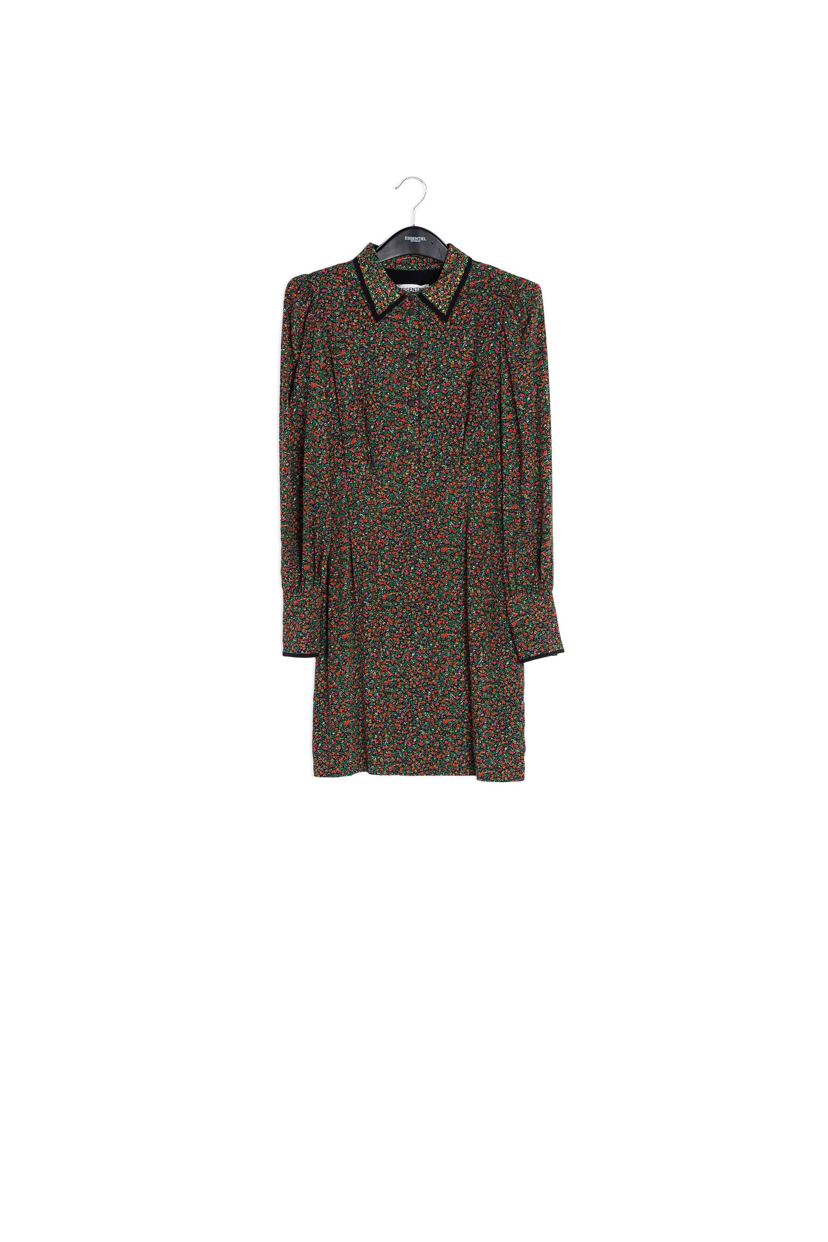 Khaki and orange floral midi dress RE—SSENTIEL | Essentiel second hand