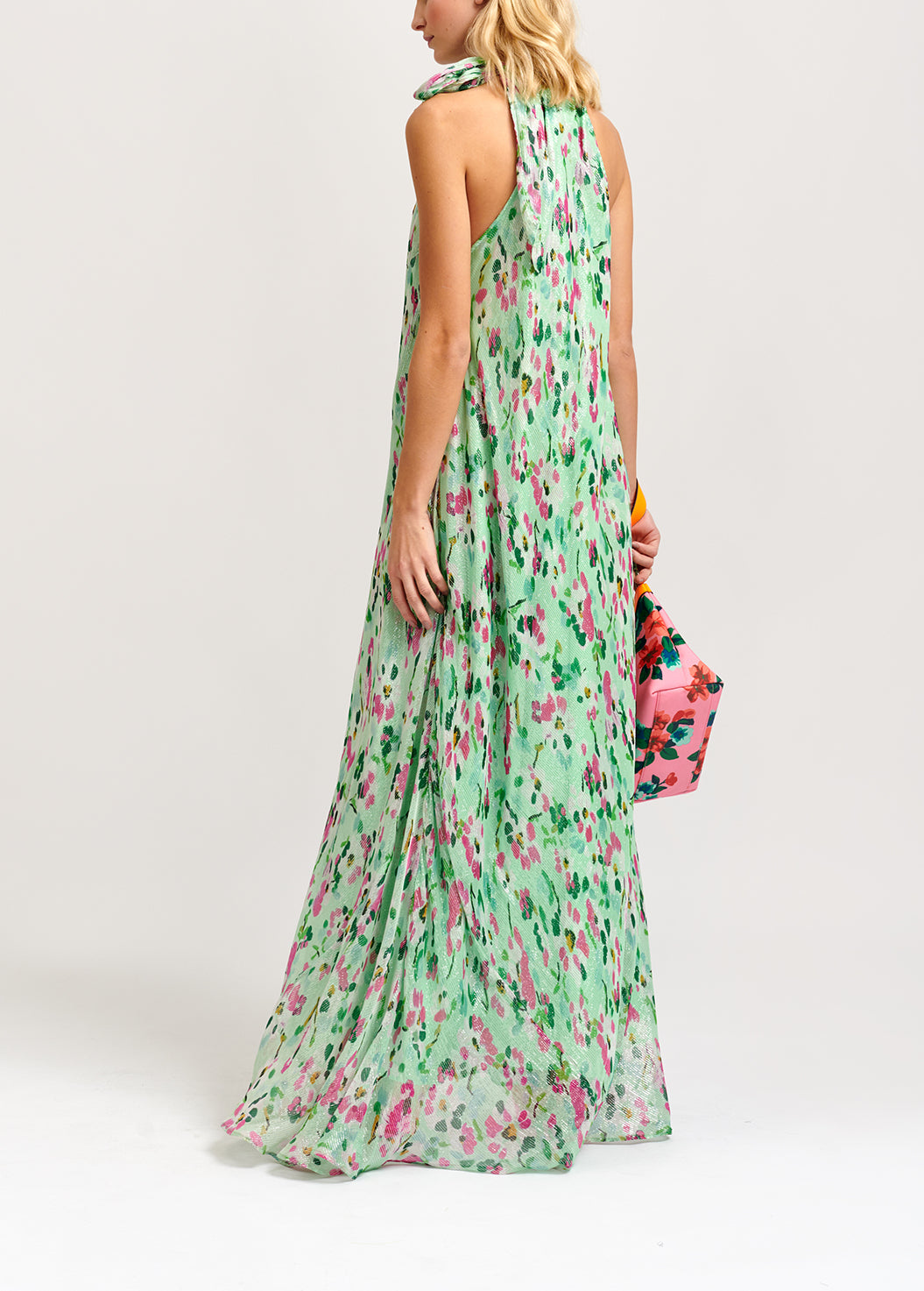 Mint green floral-print halterneck maxi dress RE—SSENTIEL | Essentiel second hand