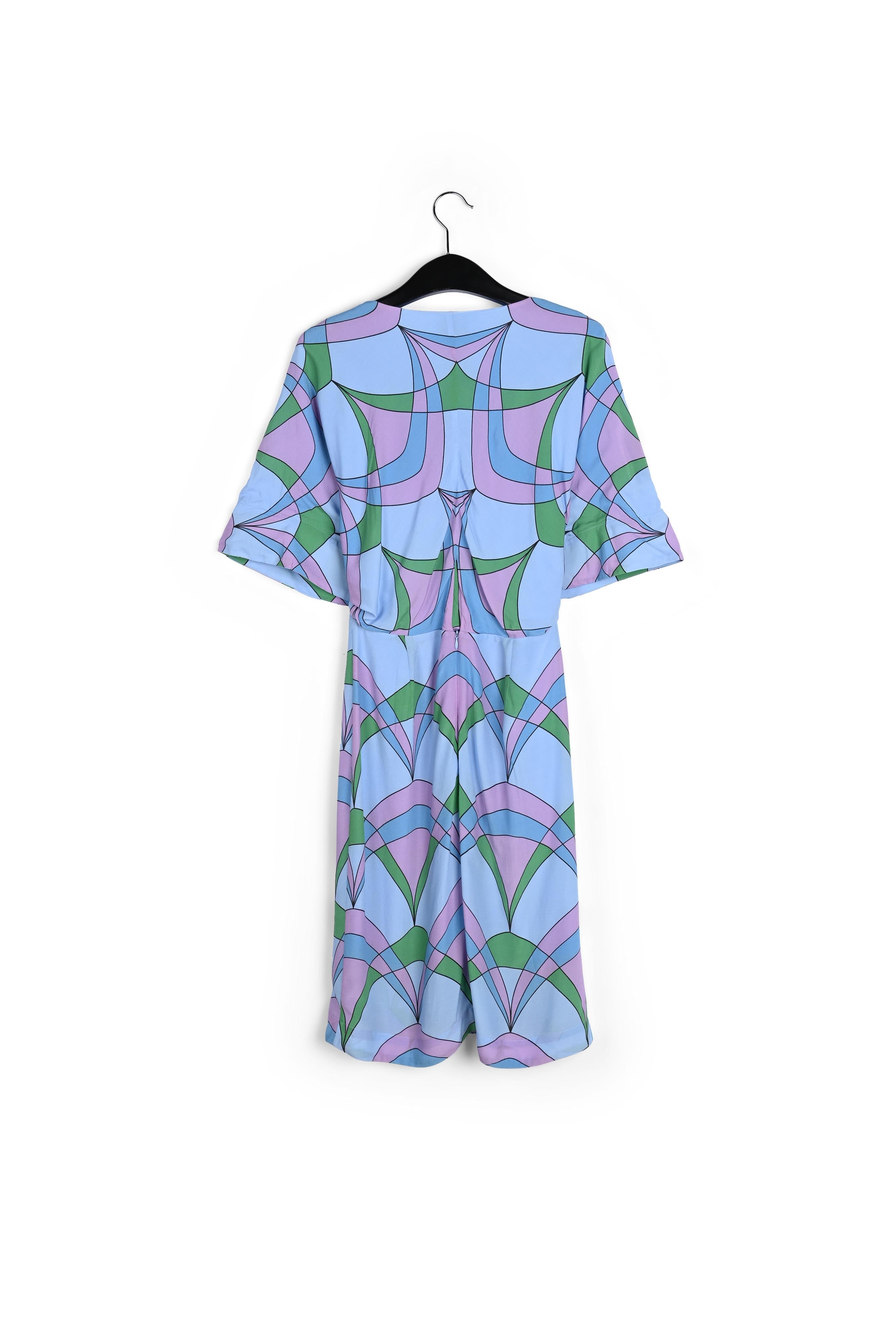 Lichtblauwe knielange jurk met grafische print RE—SSENTIEL | Essentiel second hand