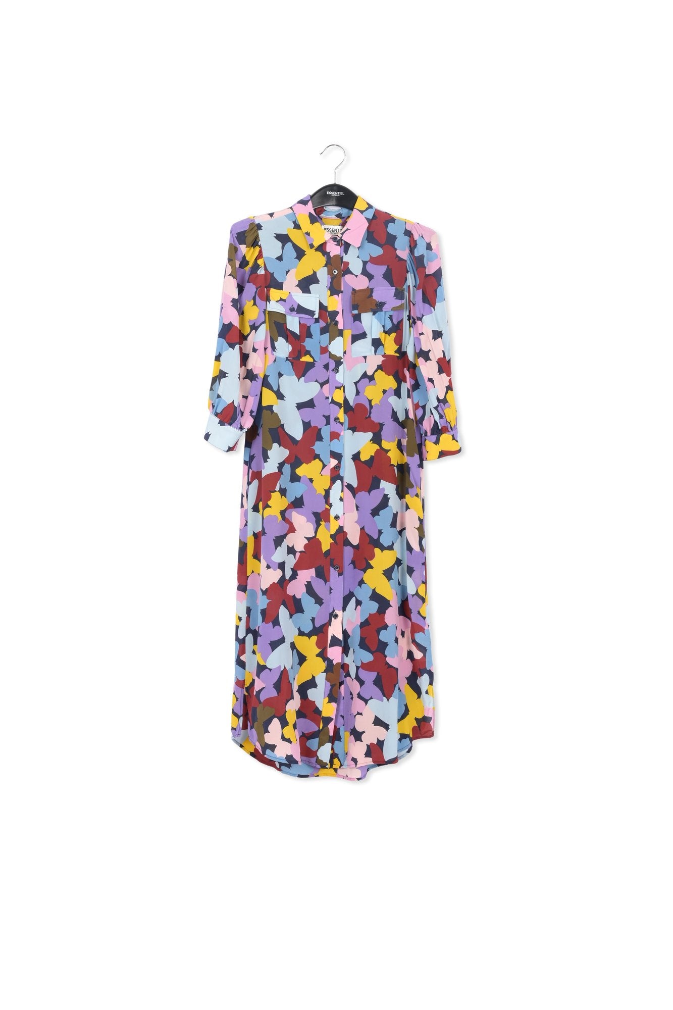 Silk burgundy, lilac and blue butterfly-print midi dress RE—SSENTIEL | Essentiel second hand