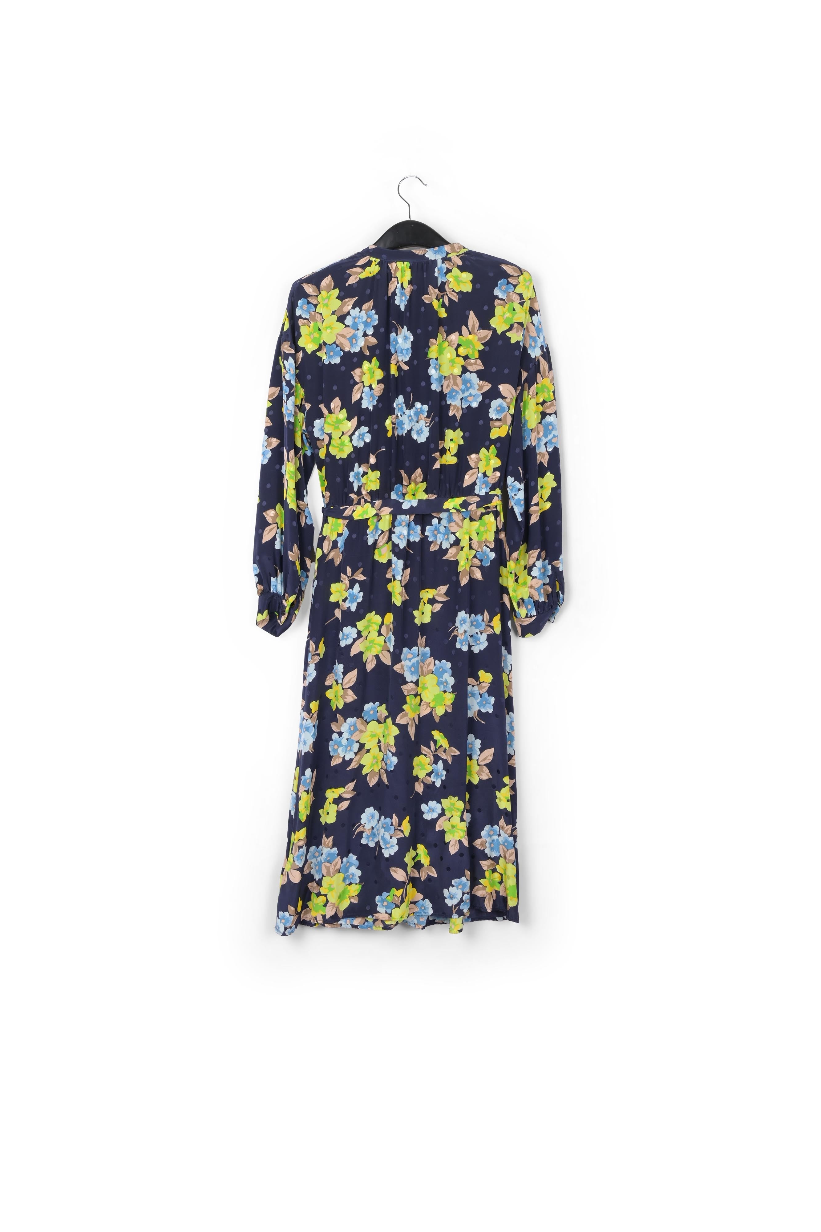 Dark blue floral and polka dot silk shirt dress RE—SSENTIEL | Essentiel second hand
