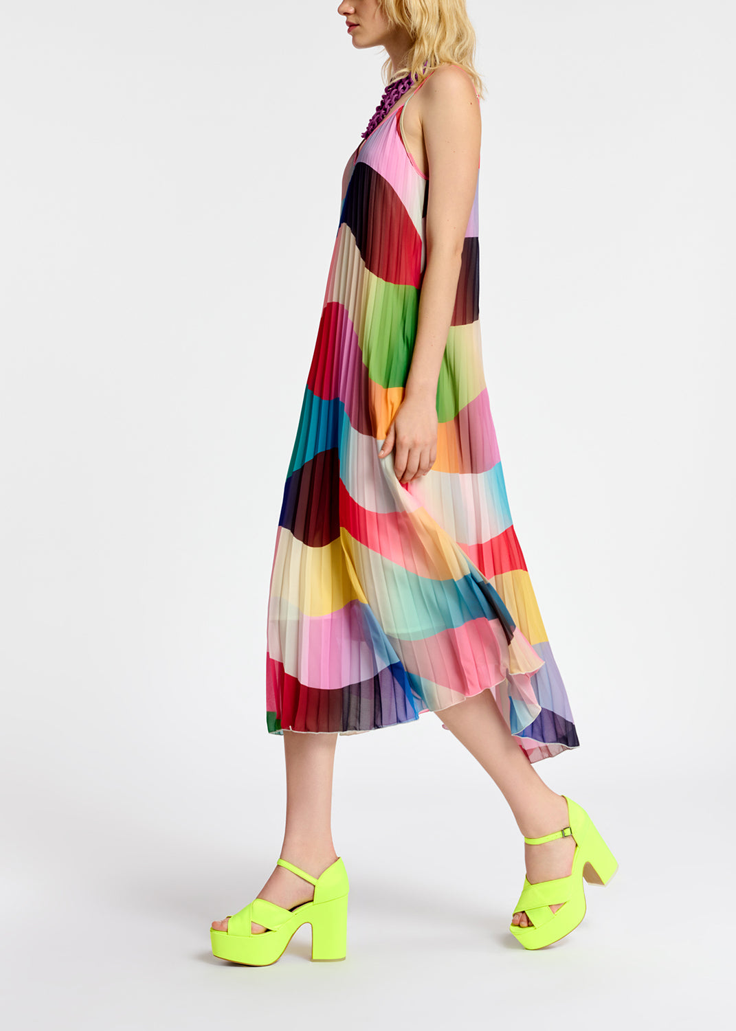 Multicolor graphic print plissé slip dress RE—SSENTIEL | Essentiel second hand