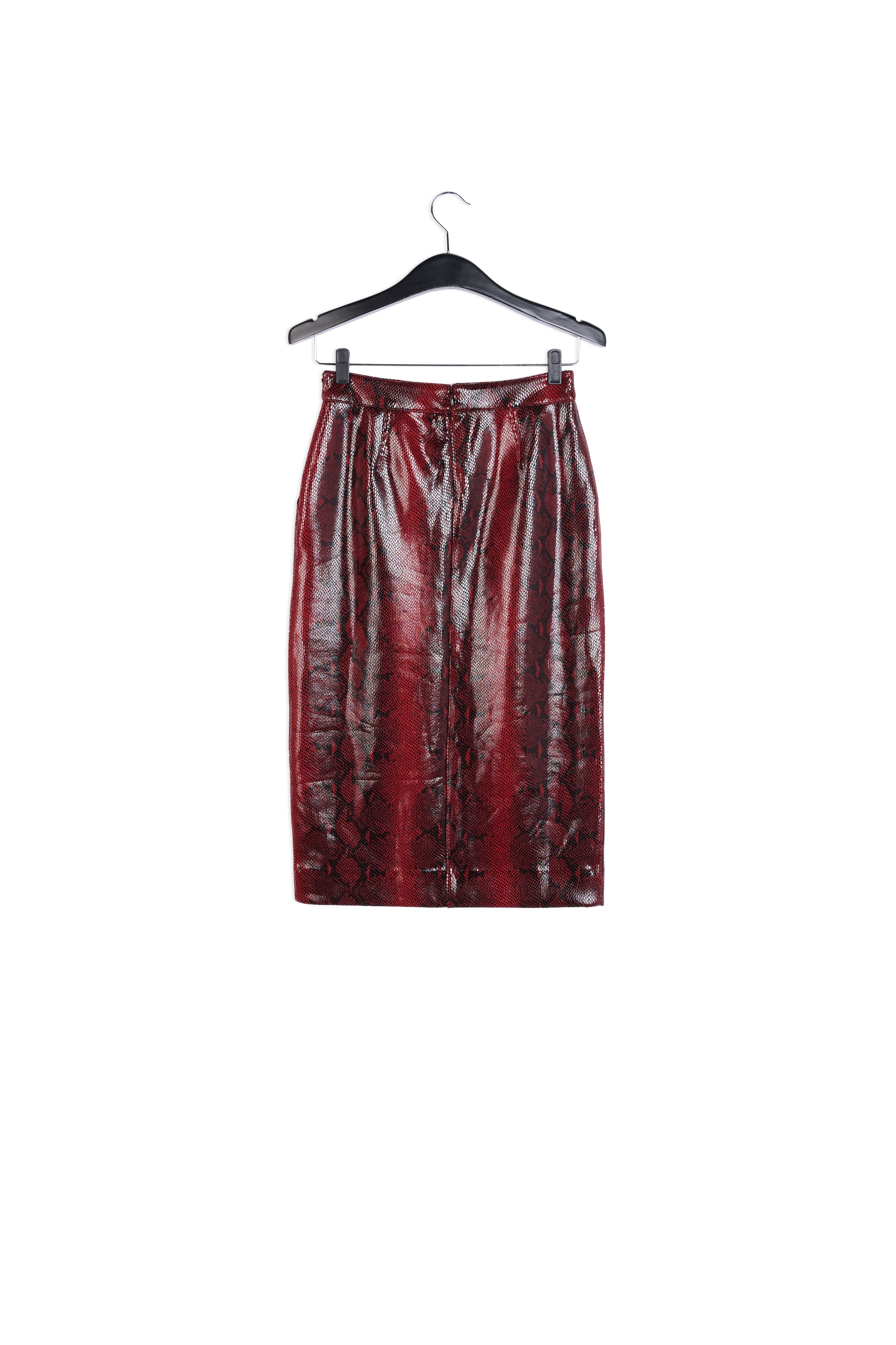 Jupe midi à imprimé serpent rouge et noir lustré RE—SSENTIEL | Essentiel second hand