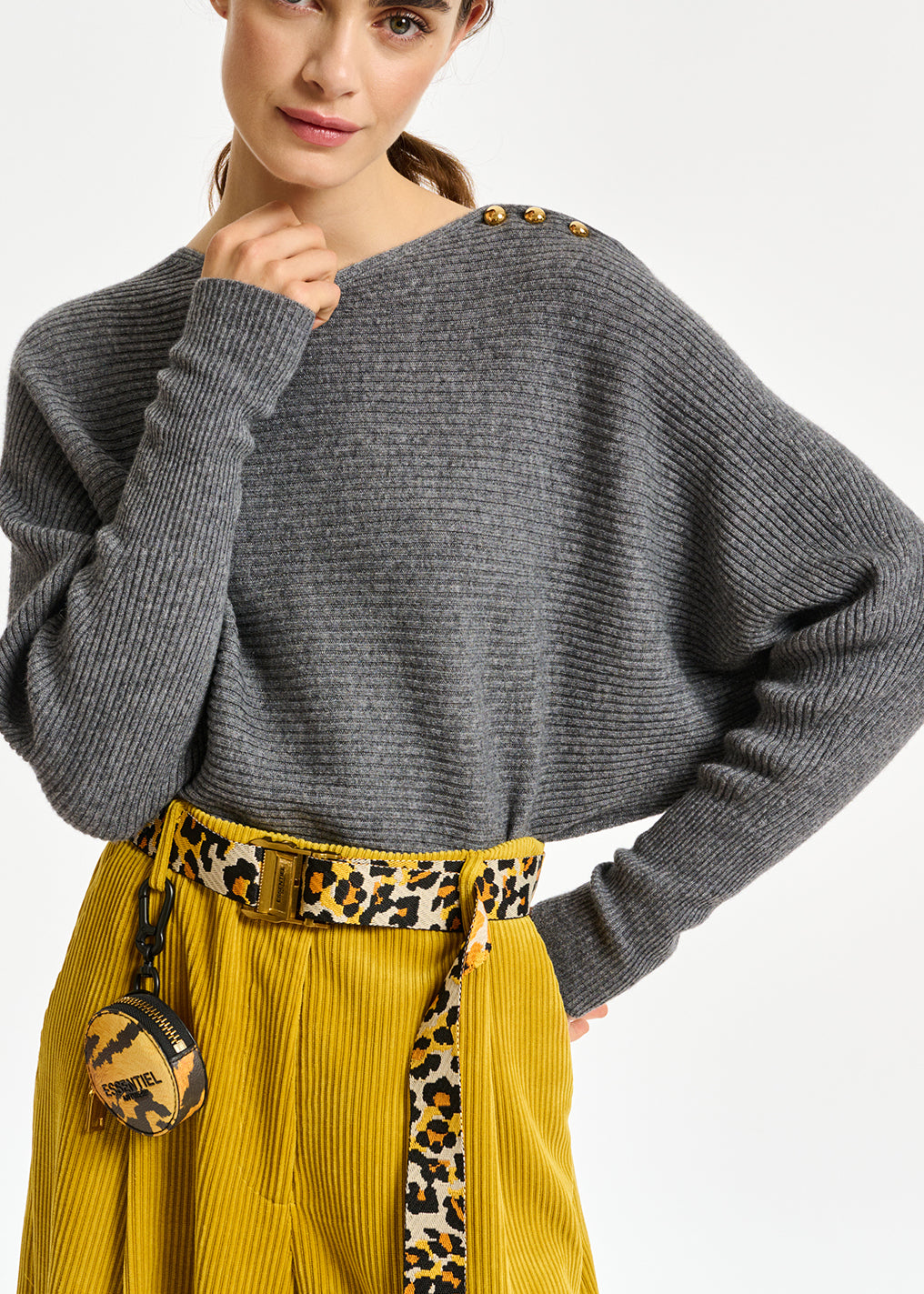 Grey batwing-sleeve knit sweater RE—SSENTIEL | Essentiel second hand