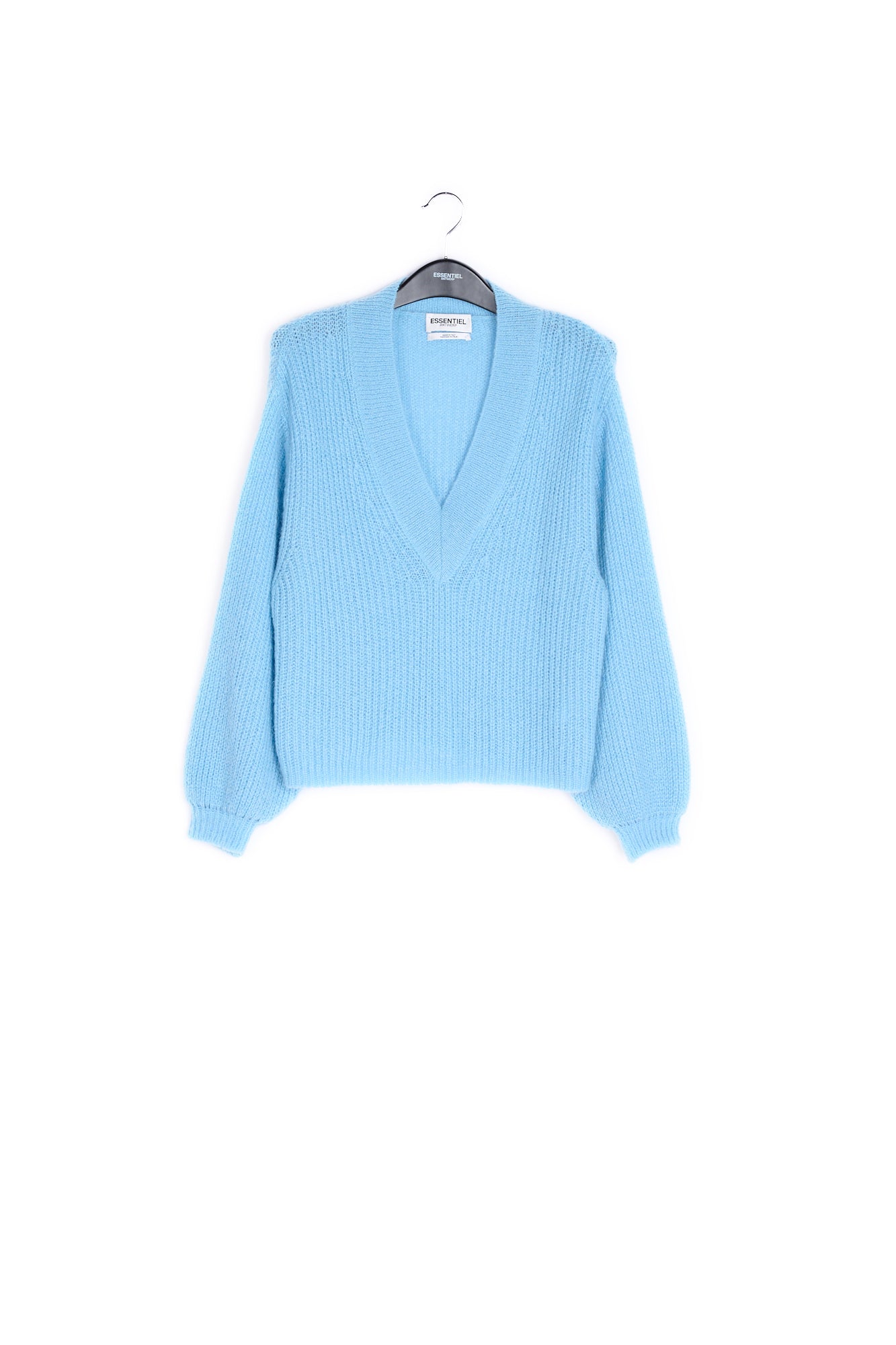 Light blue ribbed-knit V-neck sweater RE—SSENTIEL | Essentiel second hand
