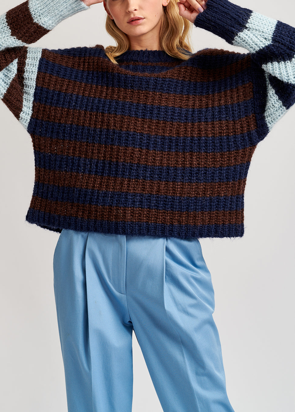 Dark blue, brown and light blue striped ribbed-knit sweater RE—SSENTIEL | Essentiel second hand