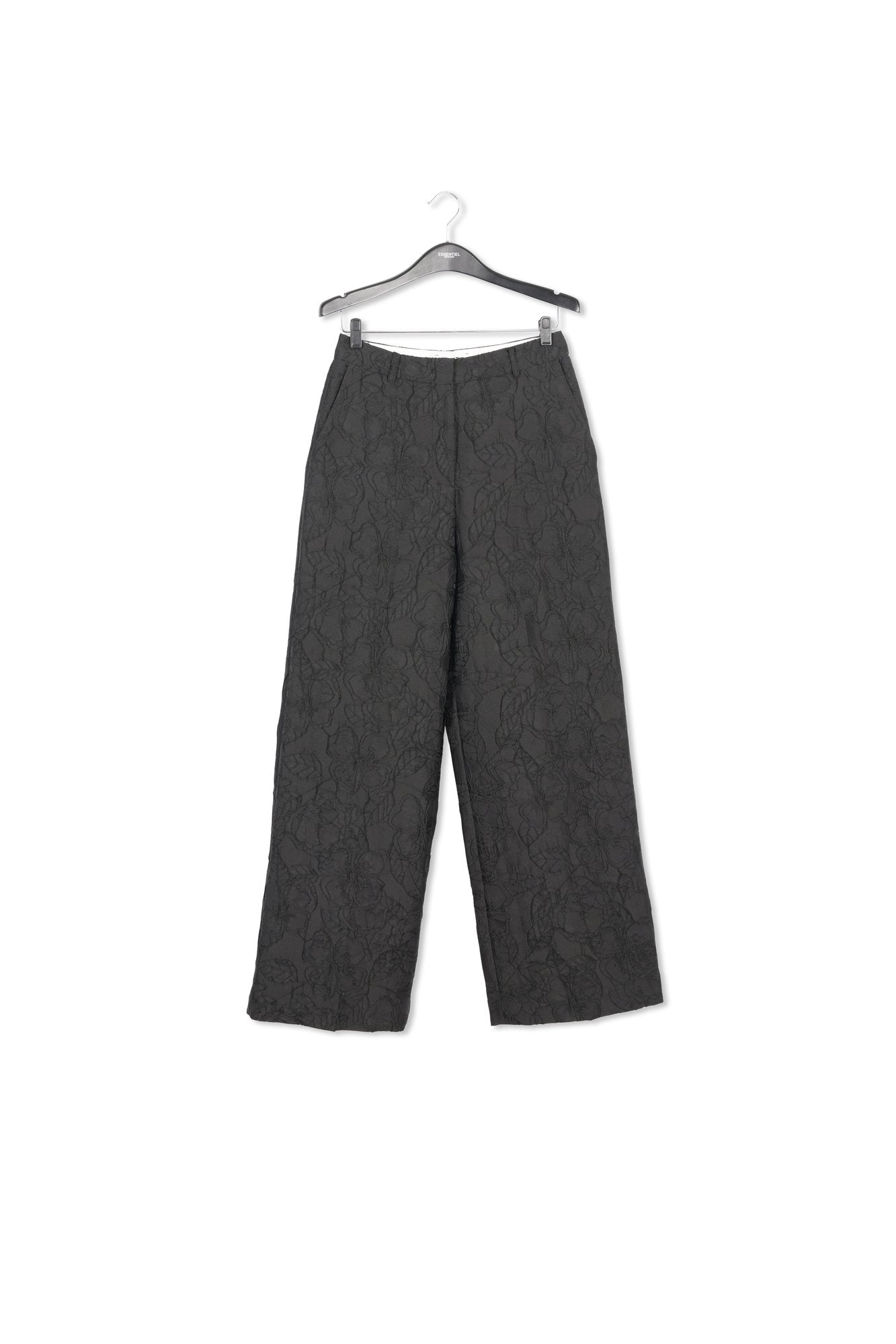 Black floral-jacquard straight-leg pants RE—SSENTIEL | Essentiel second hand
