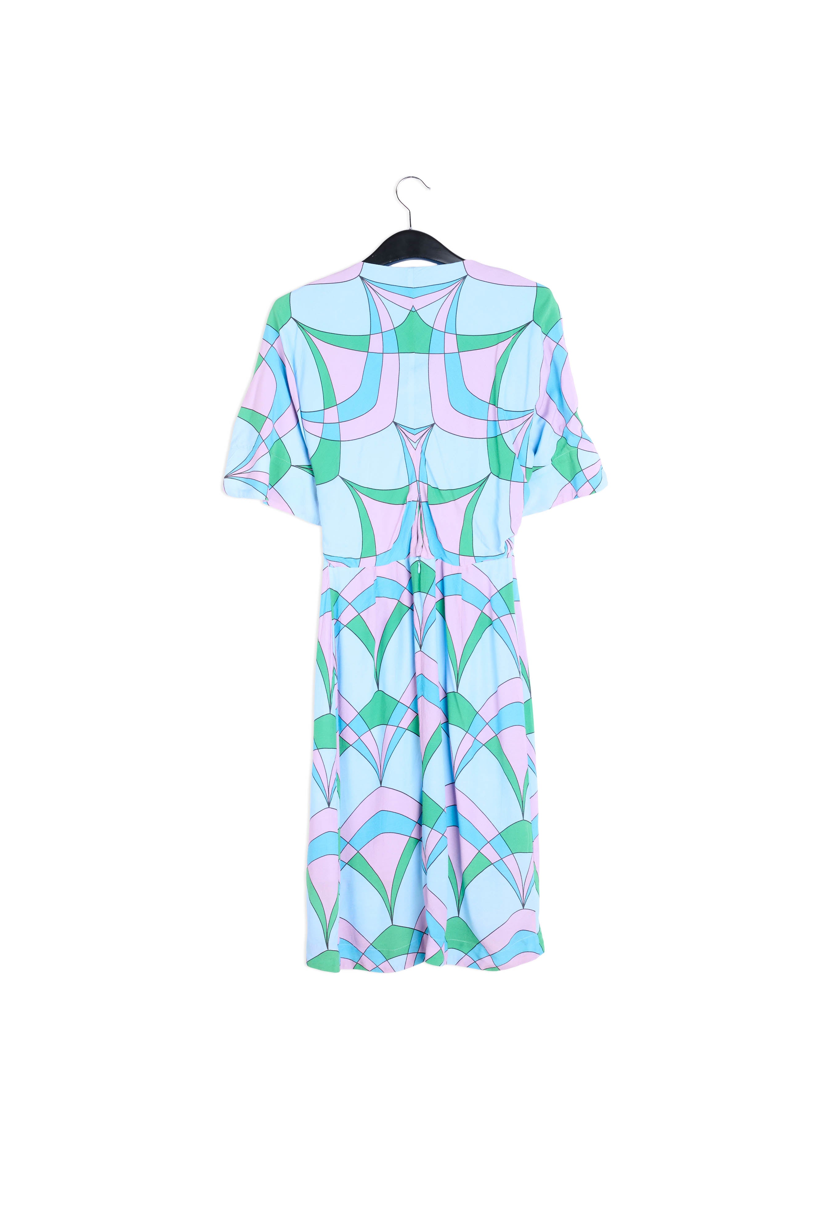 Lichtblauwe knielange jurk met grafische print RE—SSENTIEL | Essentiel second hand