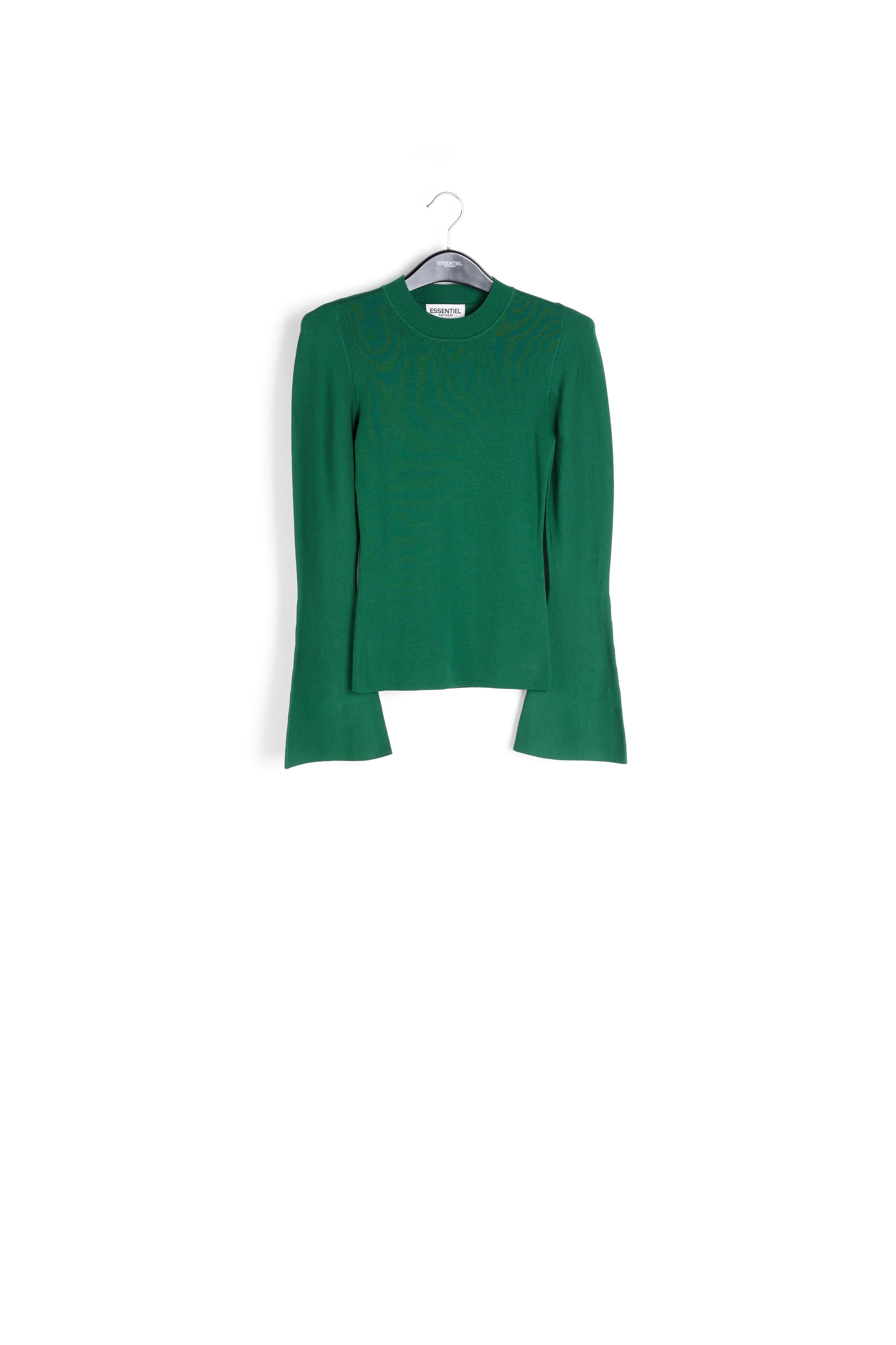 Dark green slim-fit knit sweater with trumpet sleeves RE—SSENTIEL | Essentiel second hand