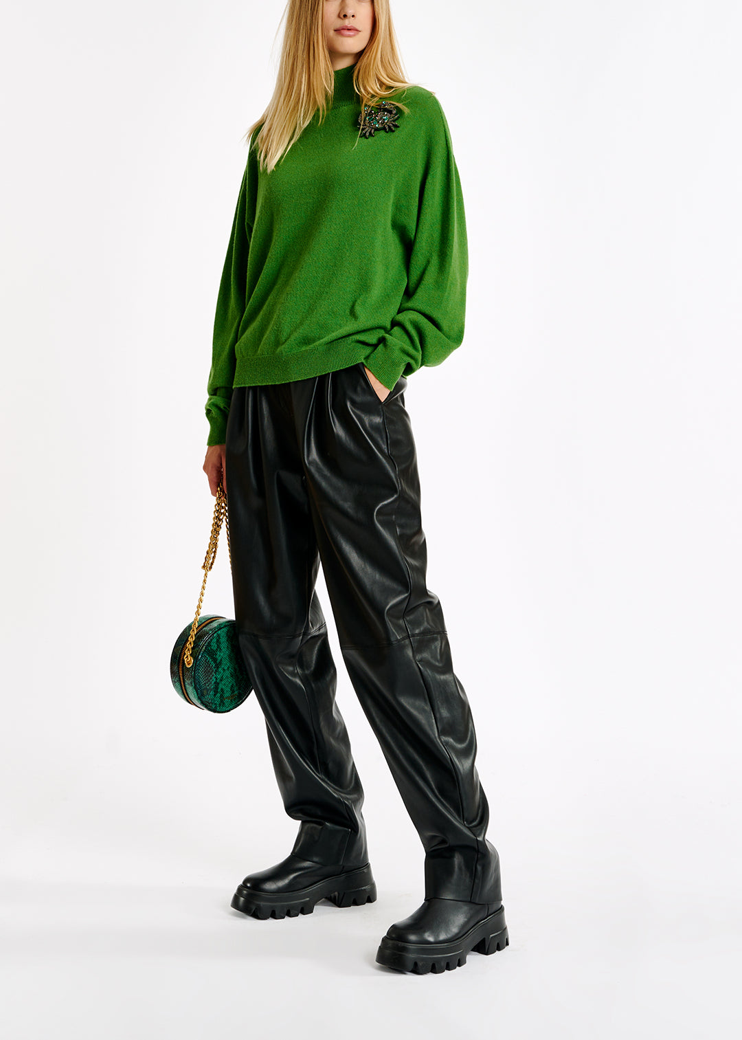 Pull à col roulé vert en mélange de mérinos RE—SSENTIEL | Essentiel second hand