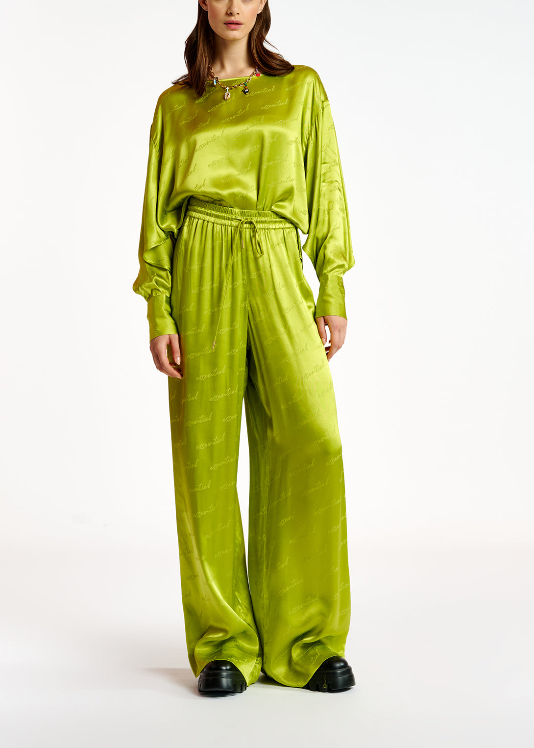 Top ample en jacquard de satin vert citron RE—SSENTIEL | Essentiel second hand