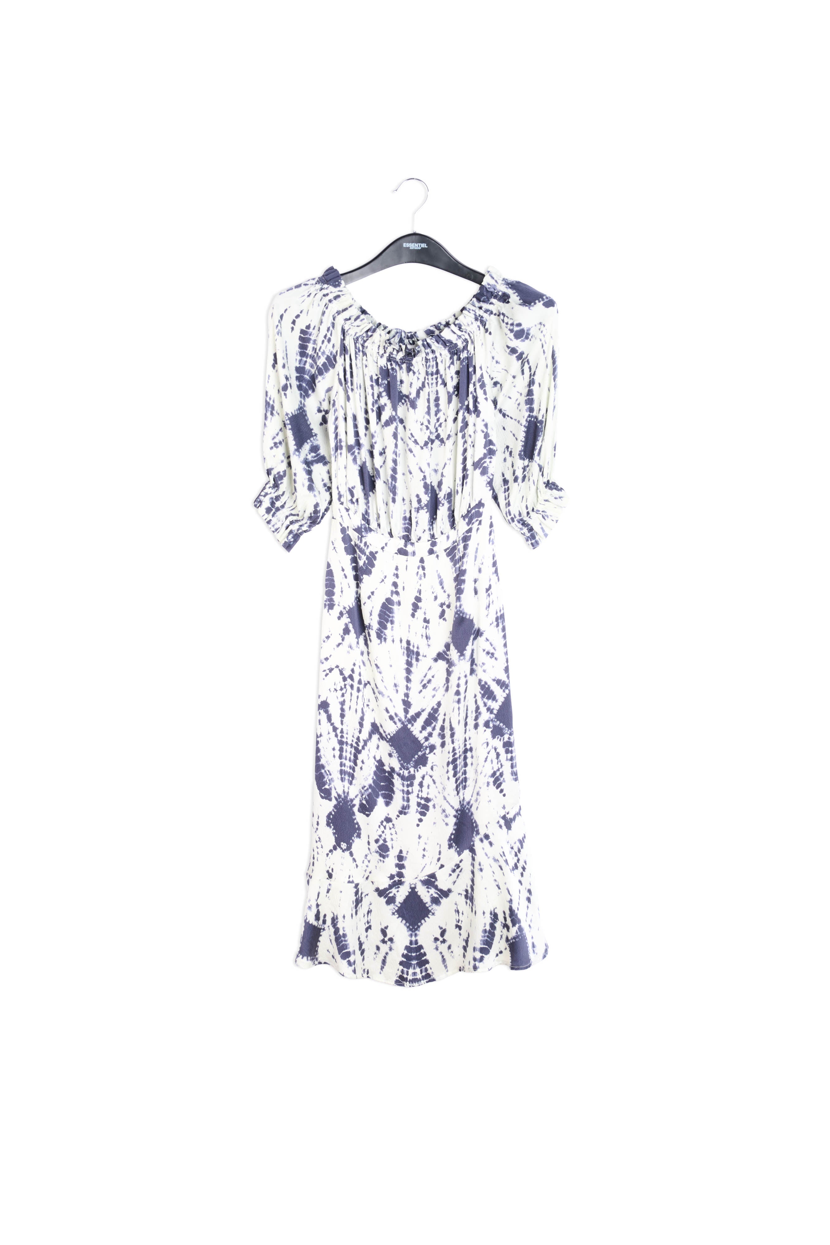 Off-white and green tie-dyed off-the-shoulder silk dress RE—SSENTIEL | Essentiel second hand