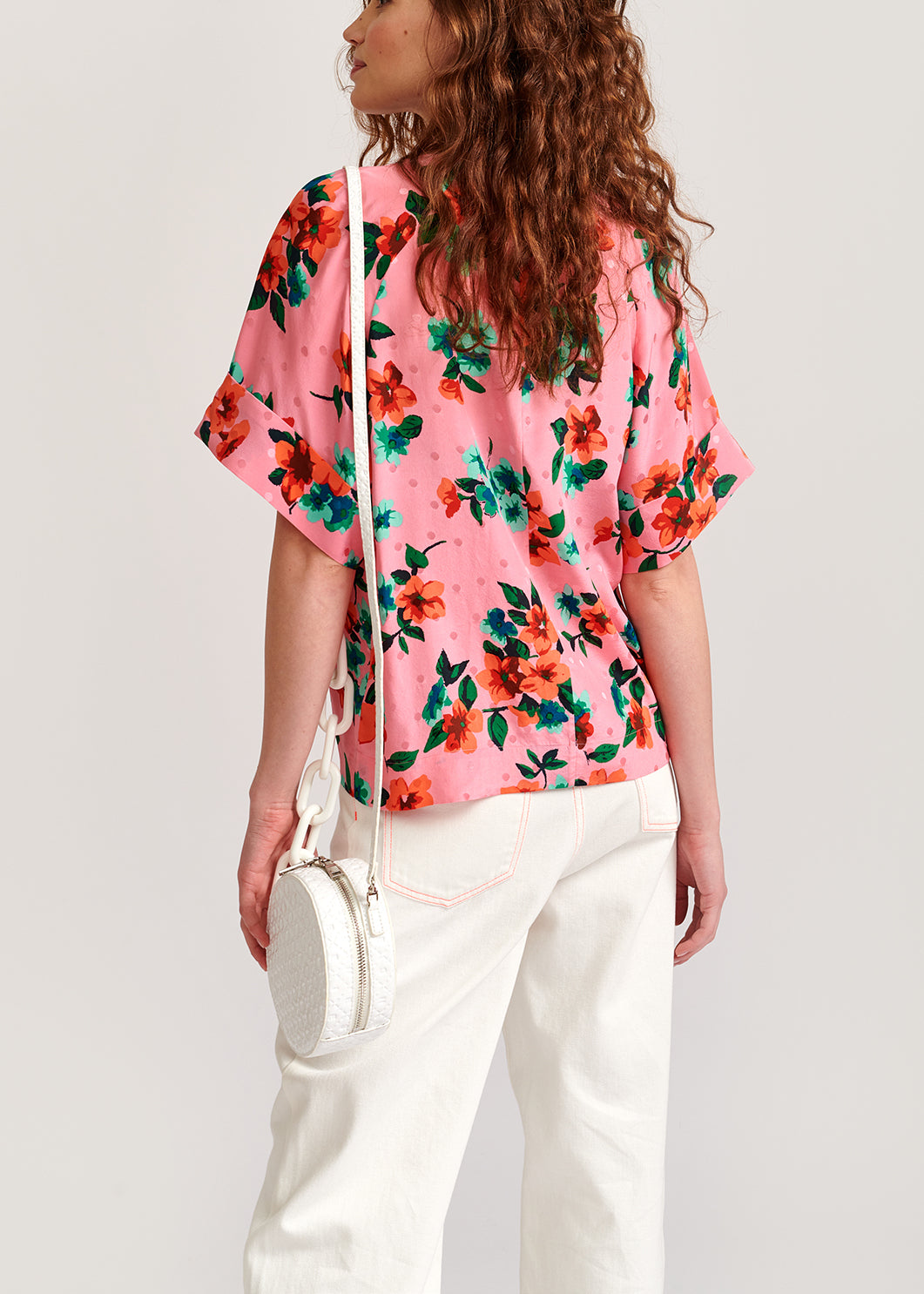 Pink floral and polka dot silk top RE—SSENTIEL | Essentiel second hand