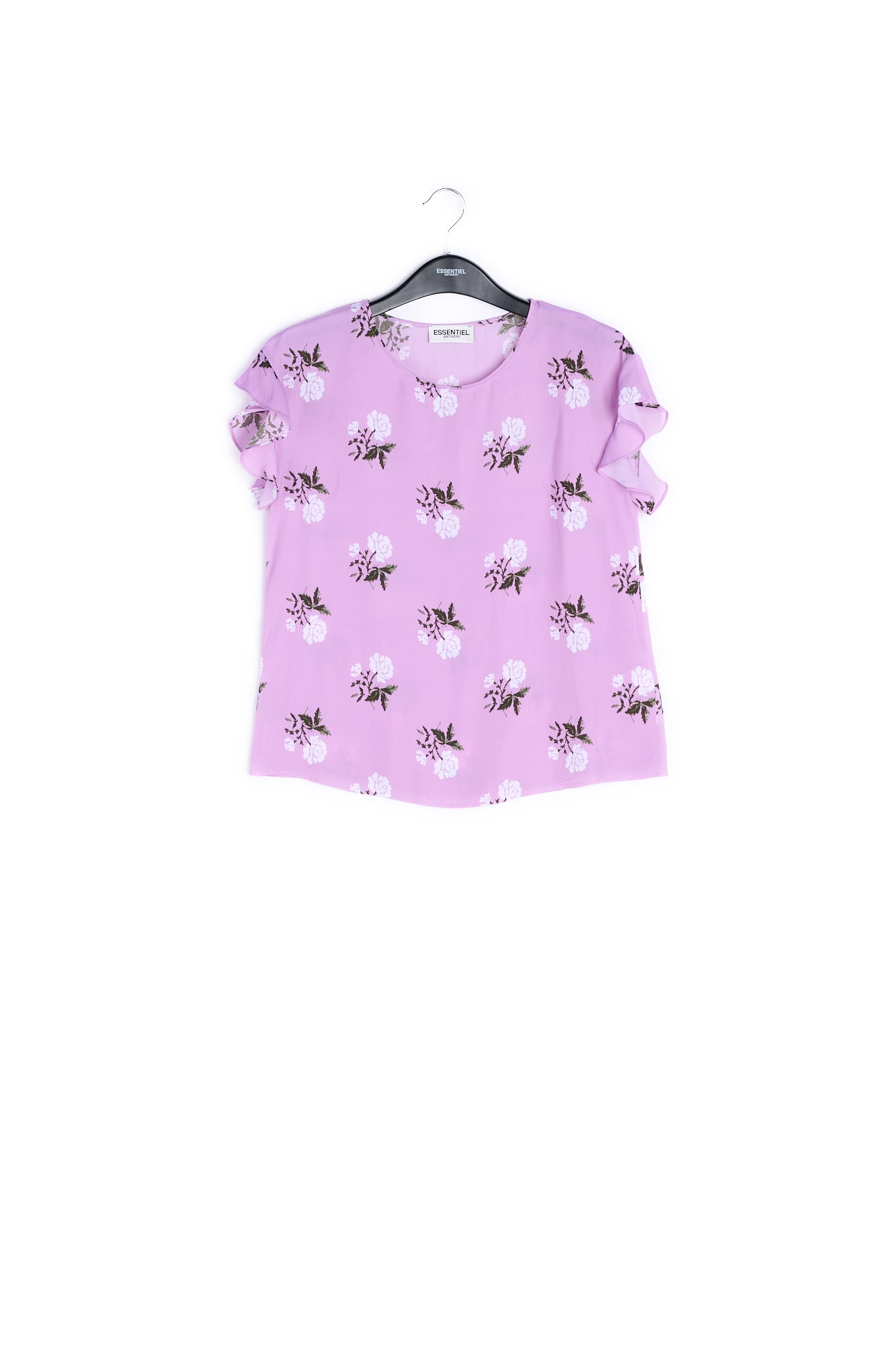 Pink flower print top with ruffled sleeves RE—SSENTIEL | Essentiel second hand