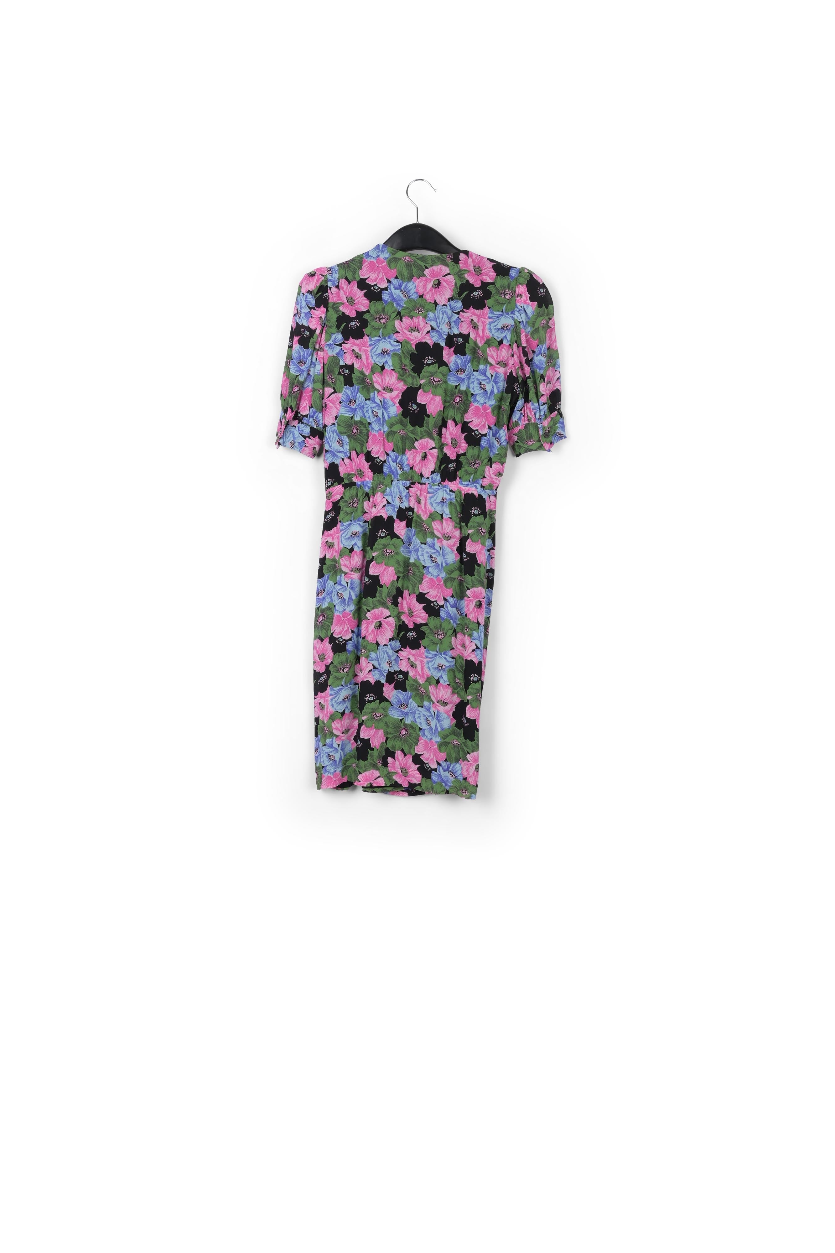 Robe portefeuille à imprimé floral noir, vert clair et fuchsia RE—SSENTIEL | Essentiel second hand