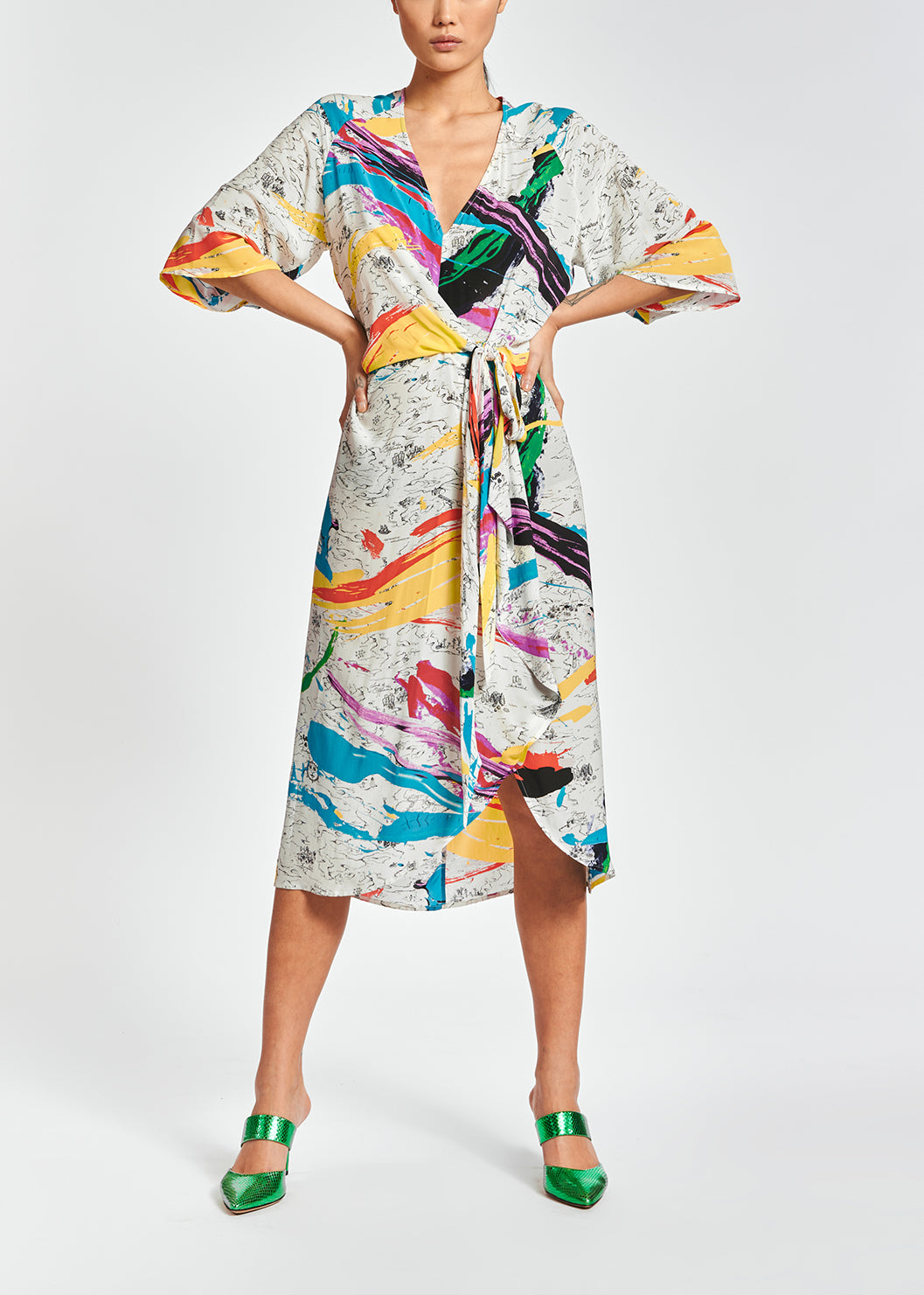 Off-white midi dress with colorful splatters RE—SSENTIEL | Essentiel second hand