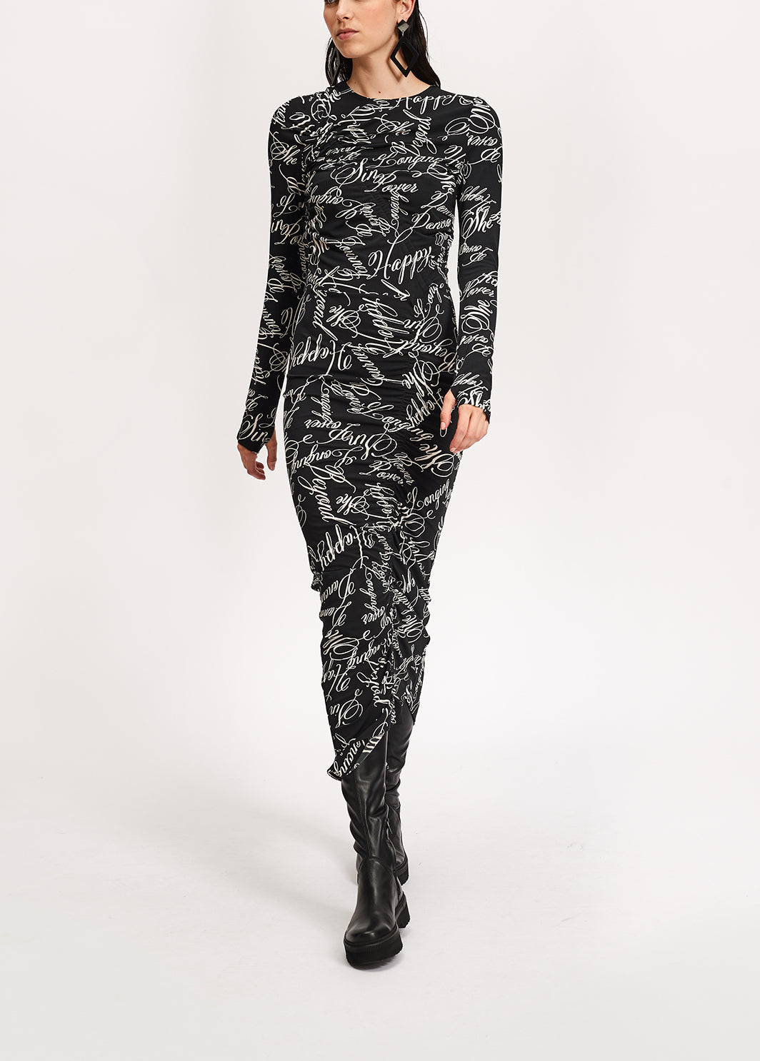 Robe midi noire à imprimé script RE—SSENTIEL | Essentiel second hand