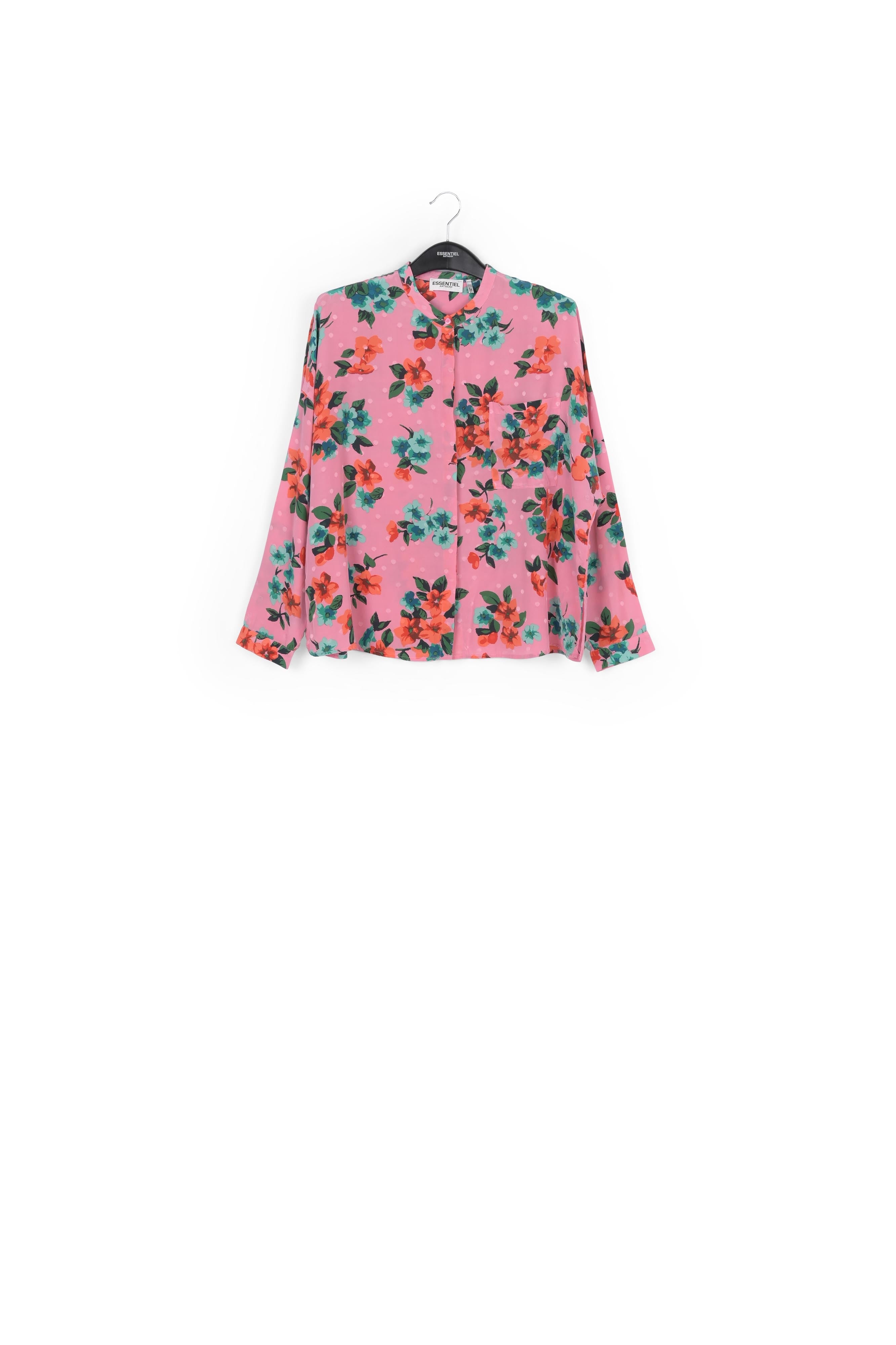 Pink floral and polka dot silk buttoned blouse RE—SSENTIEL | Essentiel second hand