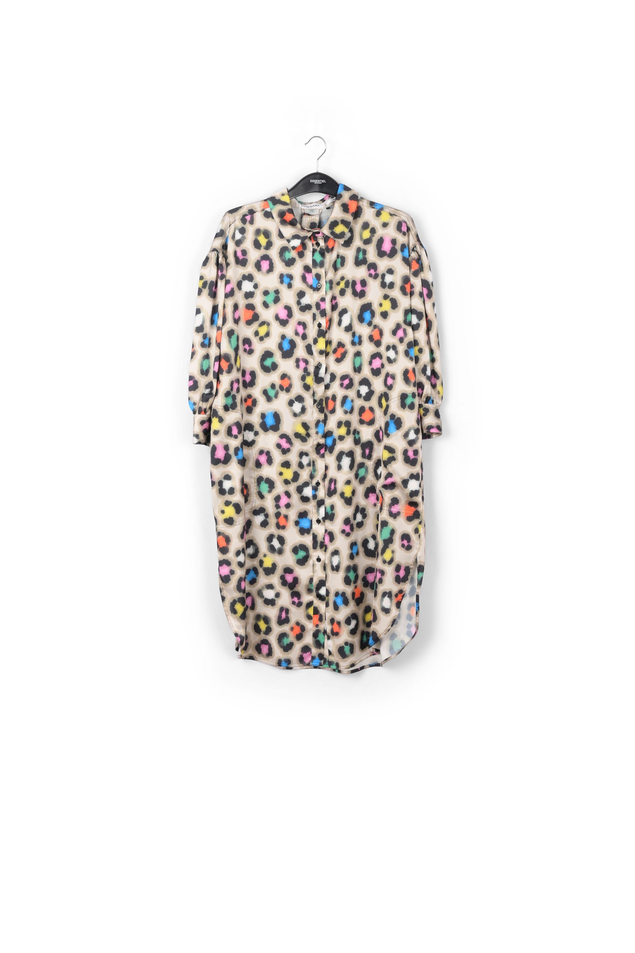 Beige knee-length shirt dress with multicolor leopard print RE—SSENTIEL | Essentiel second hand