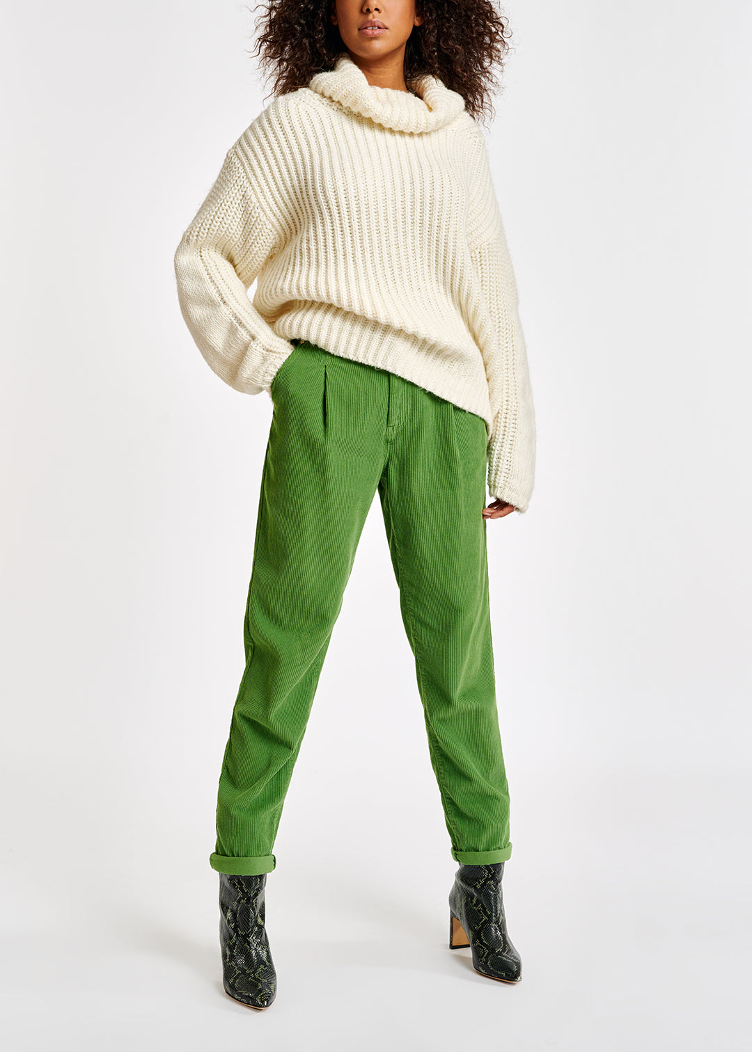 Groene broek van katoenen fluweel RE—SSENTIEL | Essentiel second hand