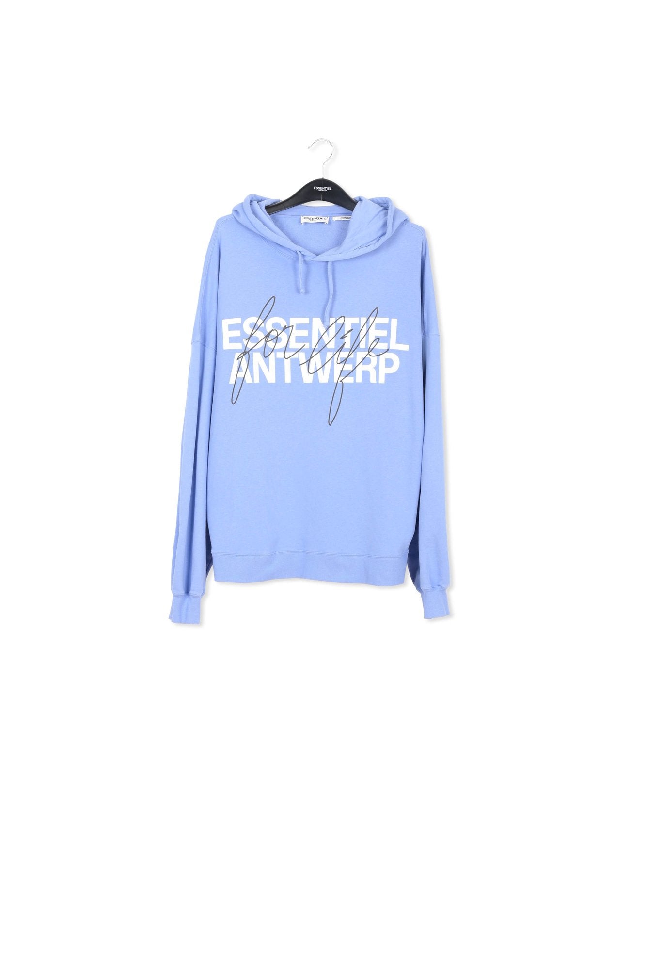 Blue organic cotton-jersey hoodie with logo print RE—SSENTIEL | Essentiel second hand