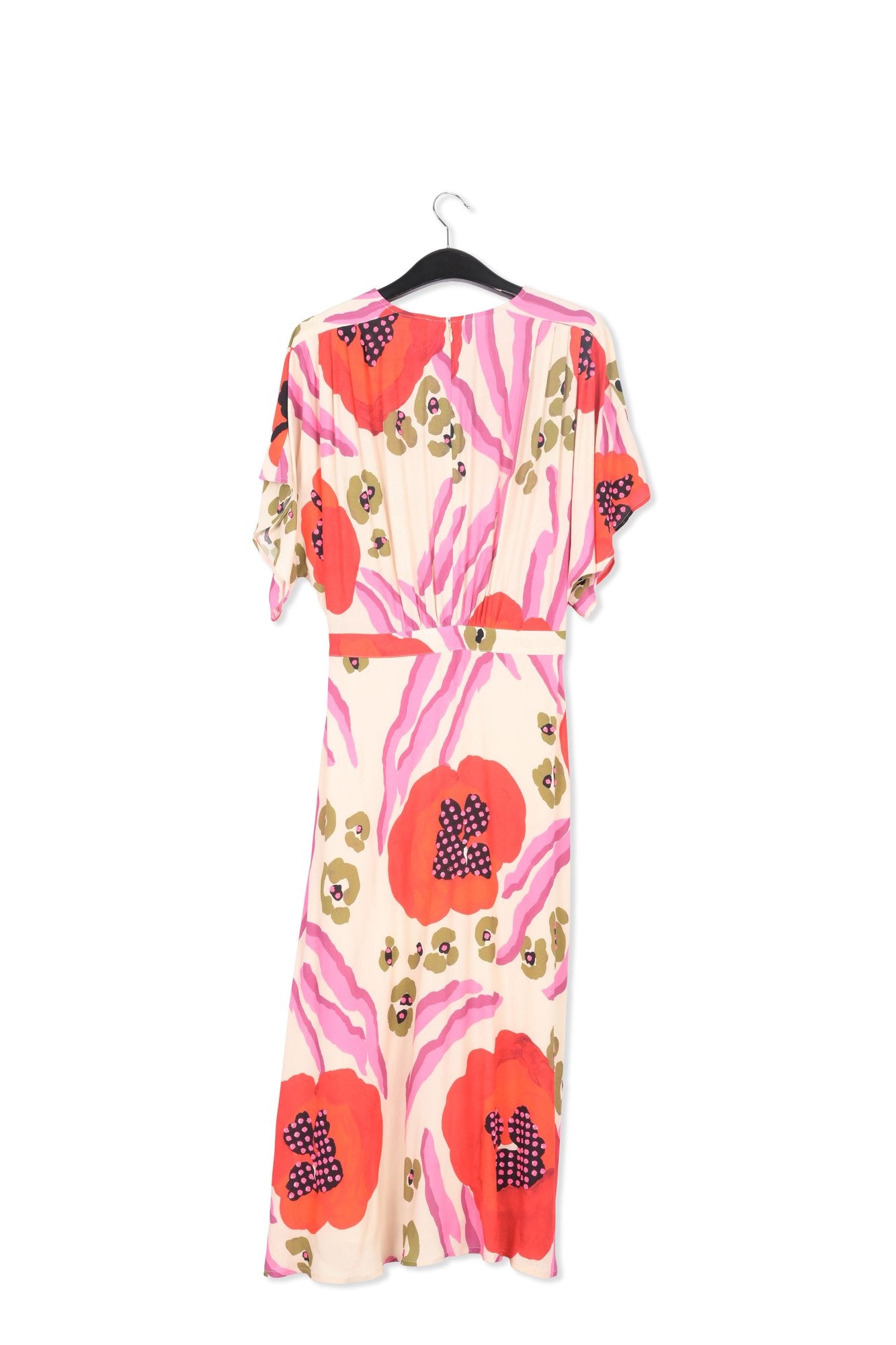 Ecru, red and pink abstract print midi-length dress RE—SSENTIEL | Essentiel second hand