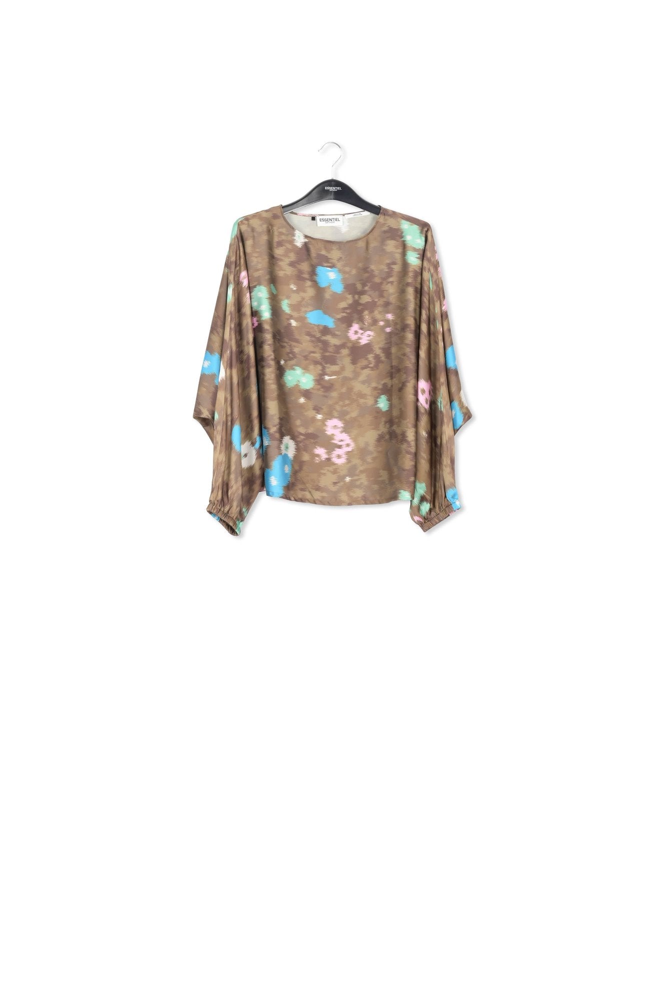 Khaki batwing-sleeve top with floral print RE—SSENTIEL | Essentiel second hand