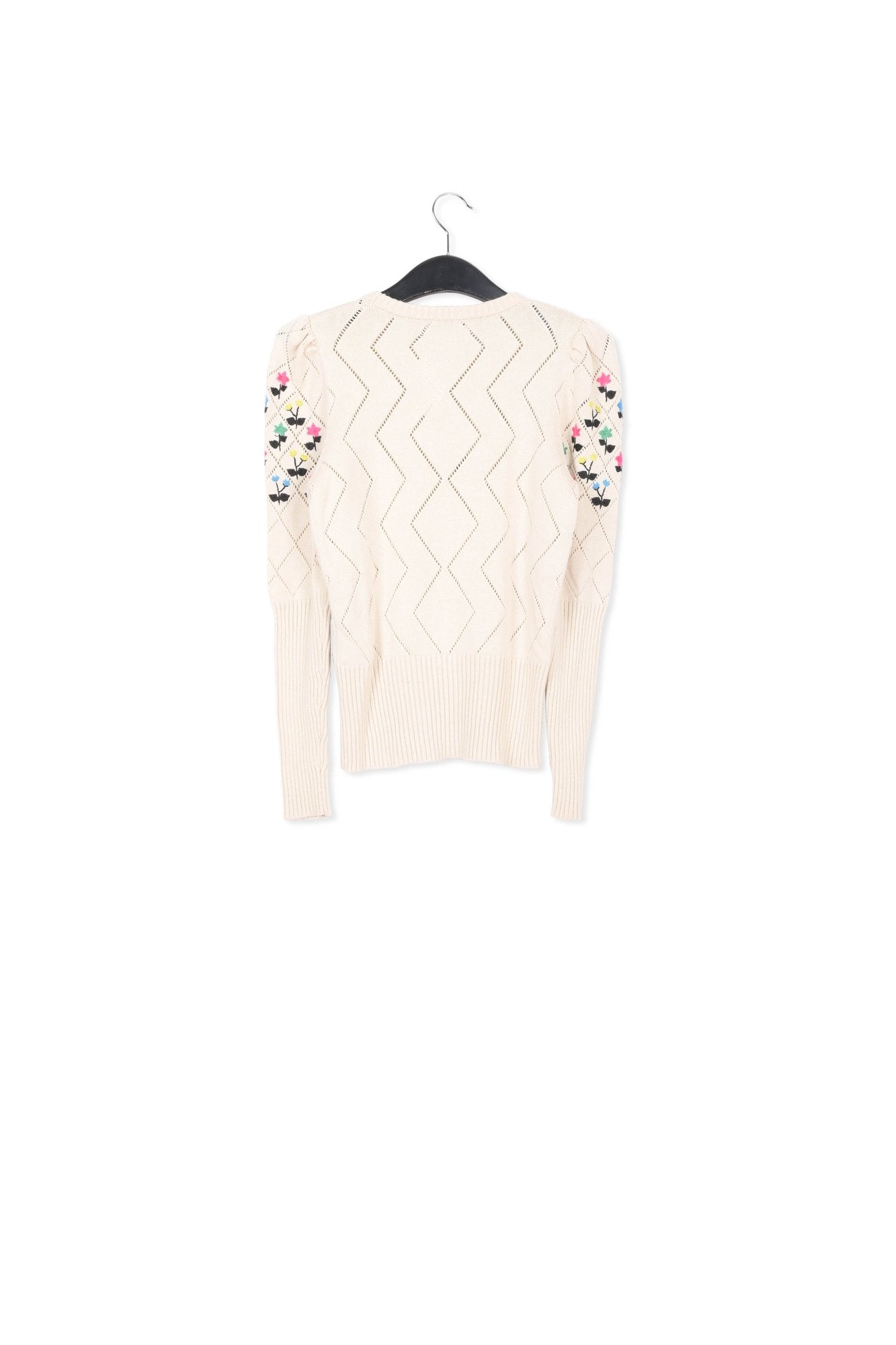 Beige pointelle-knitted sweater with floral embroideries RE—SSENTIEL | Essentiel second hand