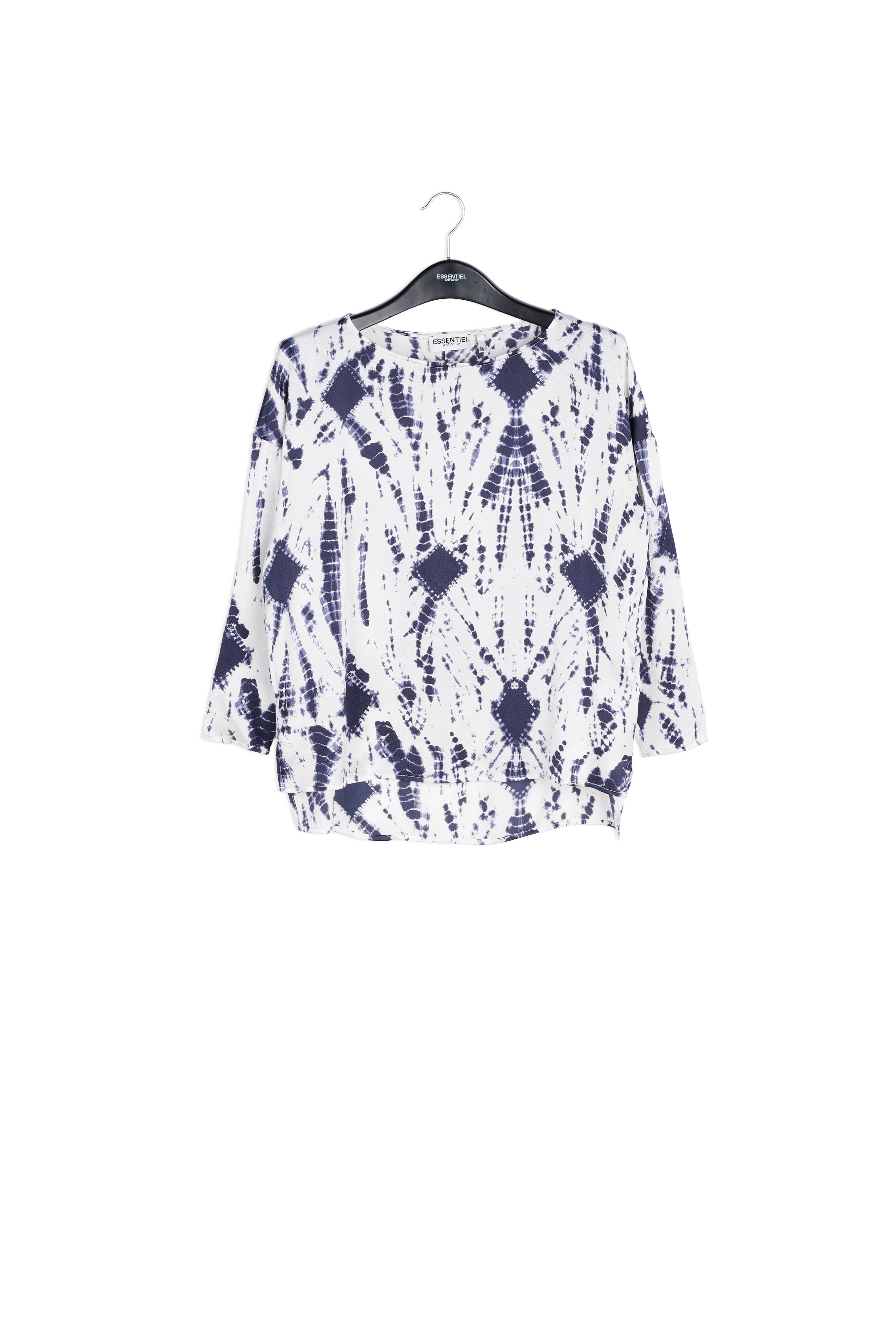 Off-white and dark blue tie-dyed silk top RE—SSENTIEL | Essentiel second hand
