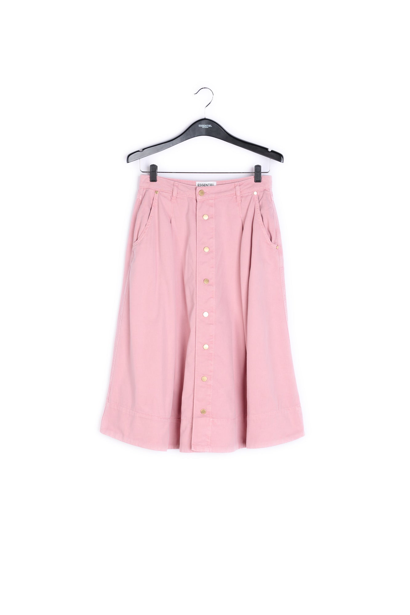 Dusty pink cotton pleated midi skirt RE—SSENTIEL | Essentiel second hand