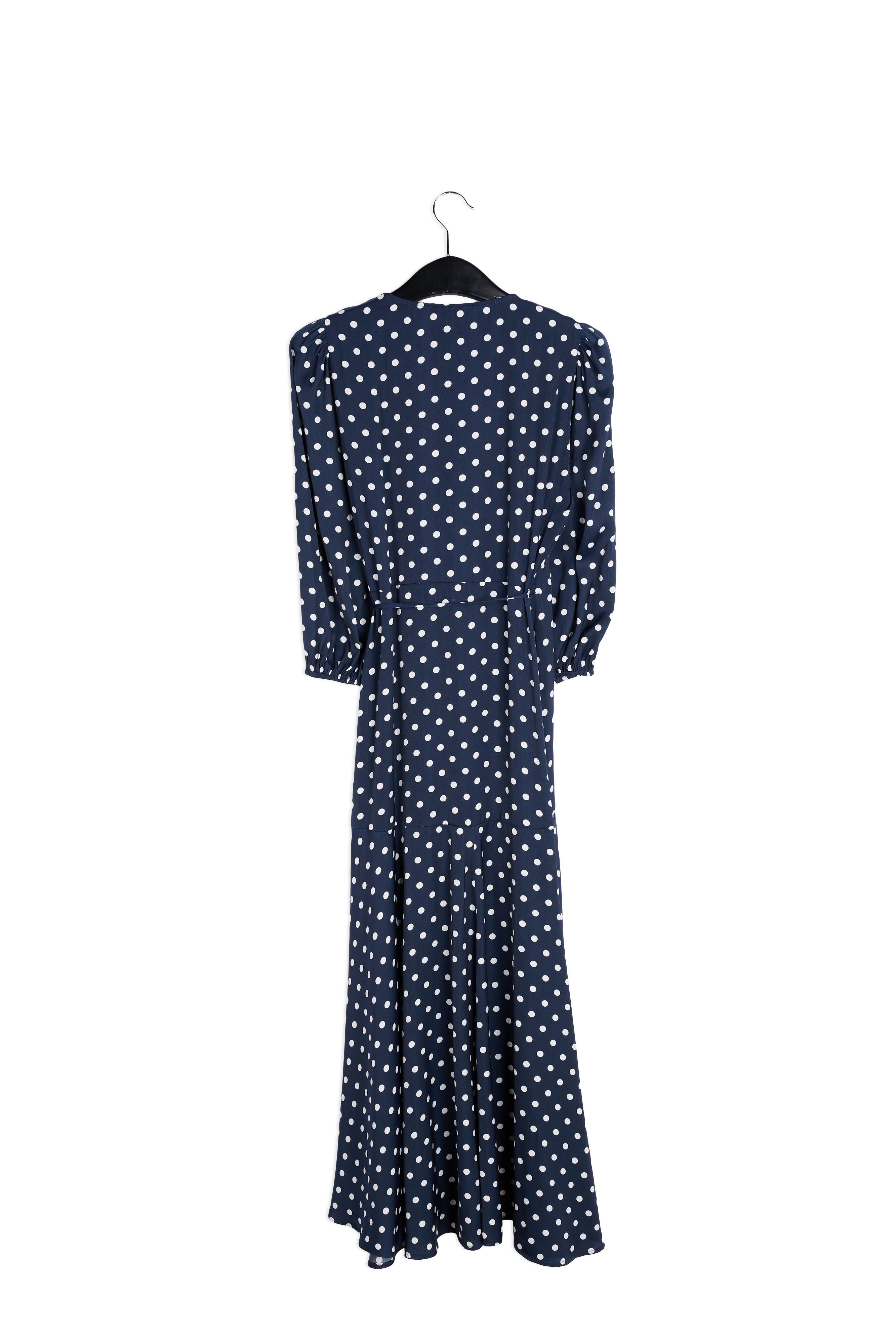 Robe maxi portefeuille bleu foncé à pois RE—SSENTIEL | Essentiel second hand
