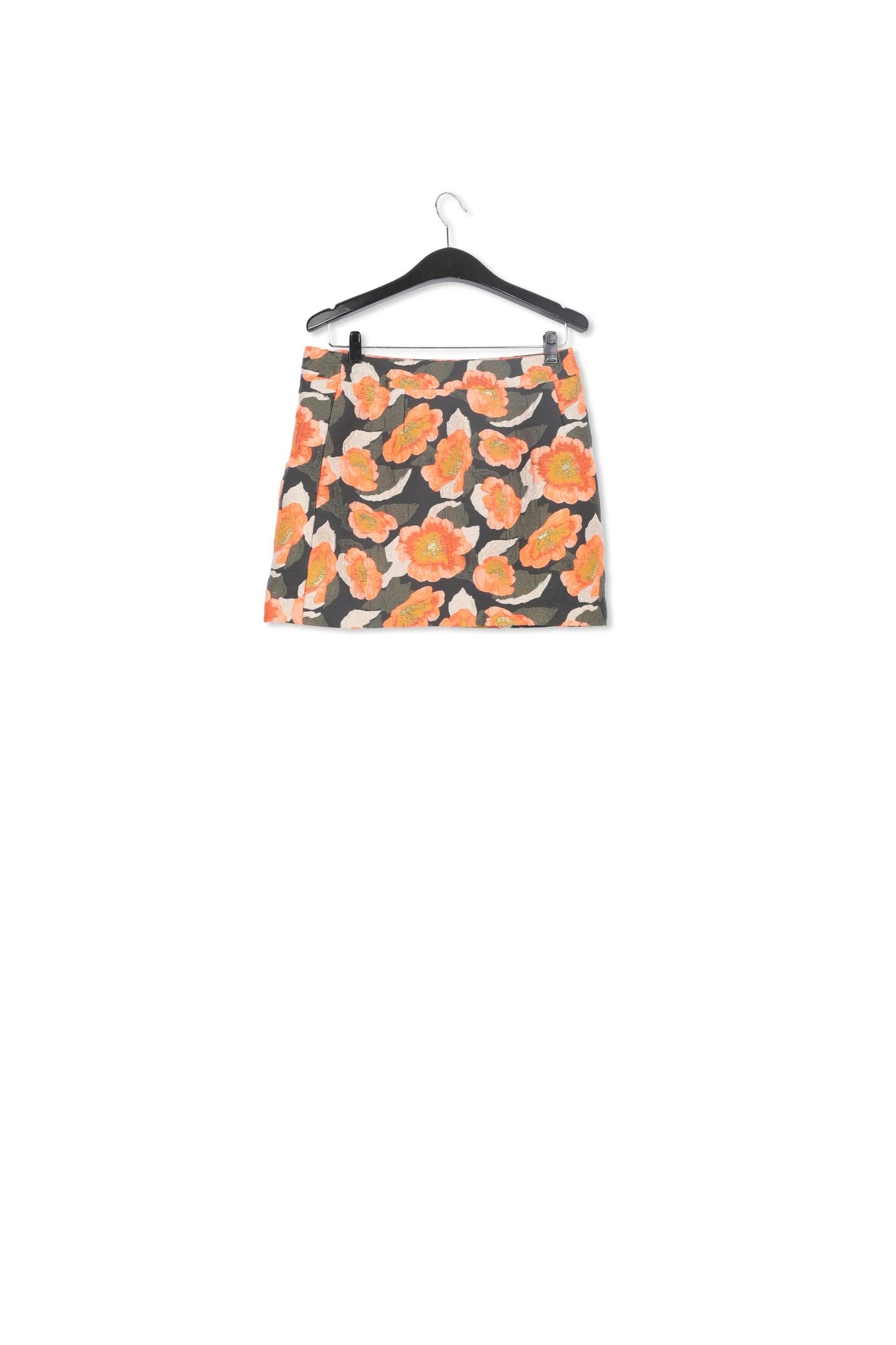 Black, orange and silver floral-jacquard mini skirt RE—SSENTIEL | Essentiel second hand