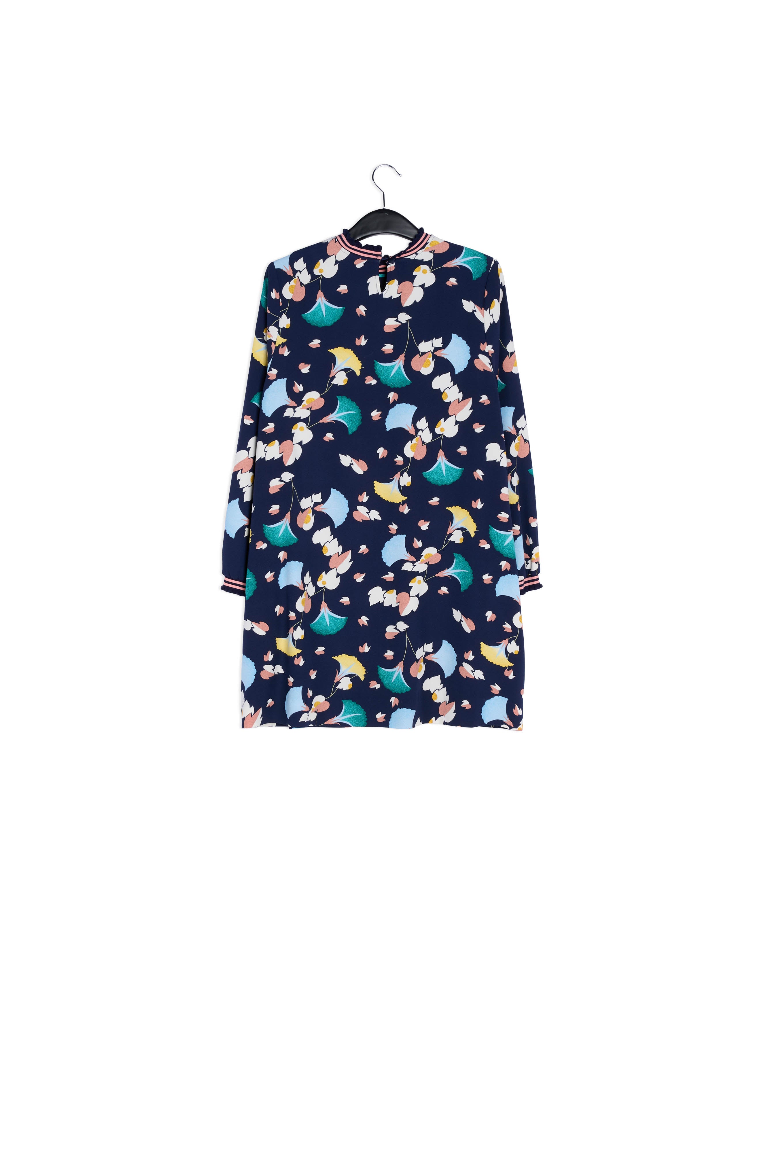 Black A-line mini dress with floral print RE—SSENTIEL | Essentiel second hand