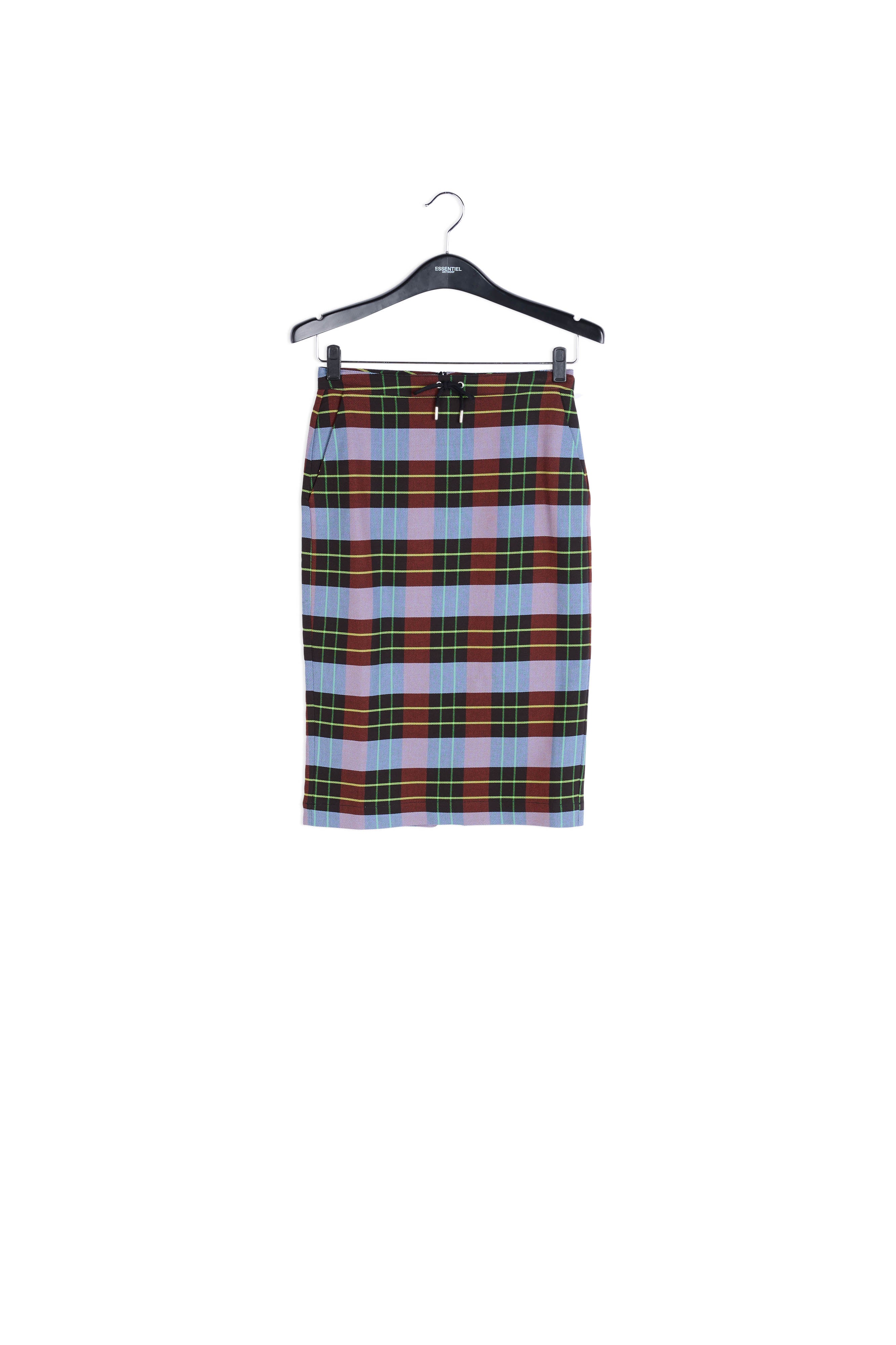 Light blue, burgundy and black plaid midi skirt RE—SSENTIEL | Essentiel second hand