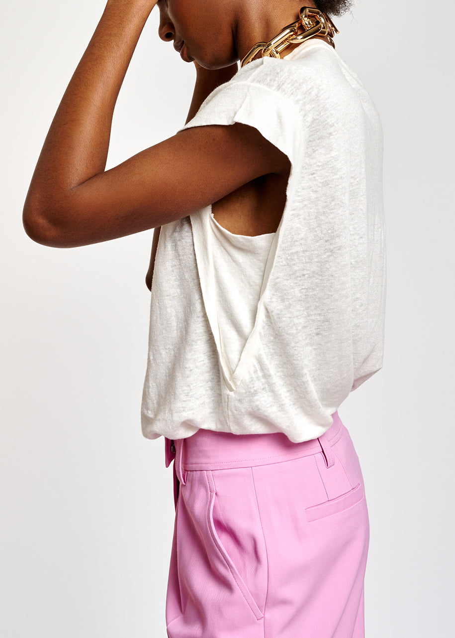 Off-white linen V-neck T-Shirt RE—SSENTIEL | Essentiel second hand