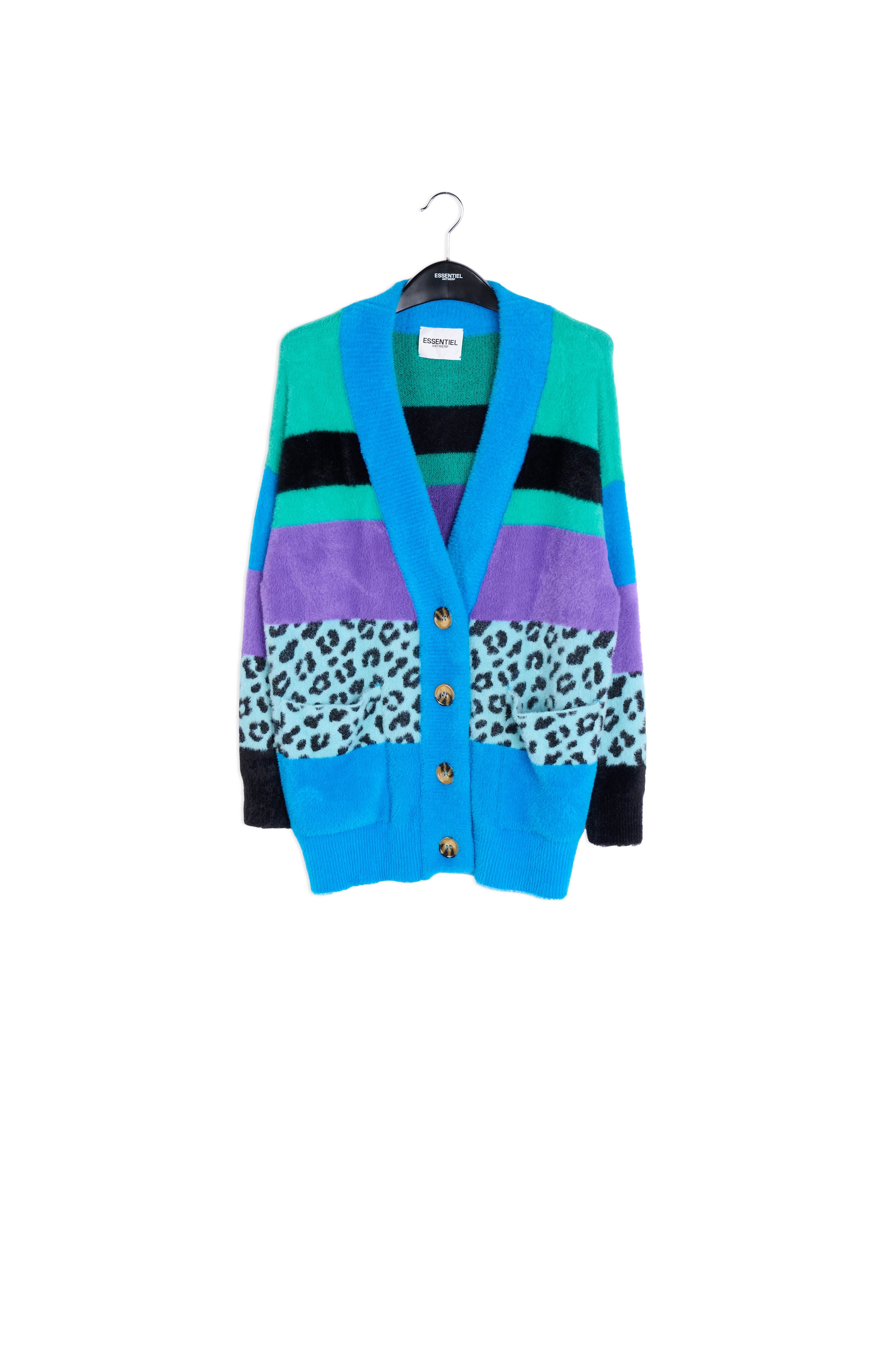 Blue and green striped knit cardigan RE—SSENTIEL | Essentiel second hand