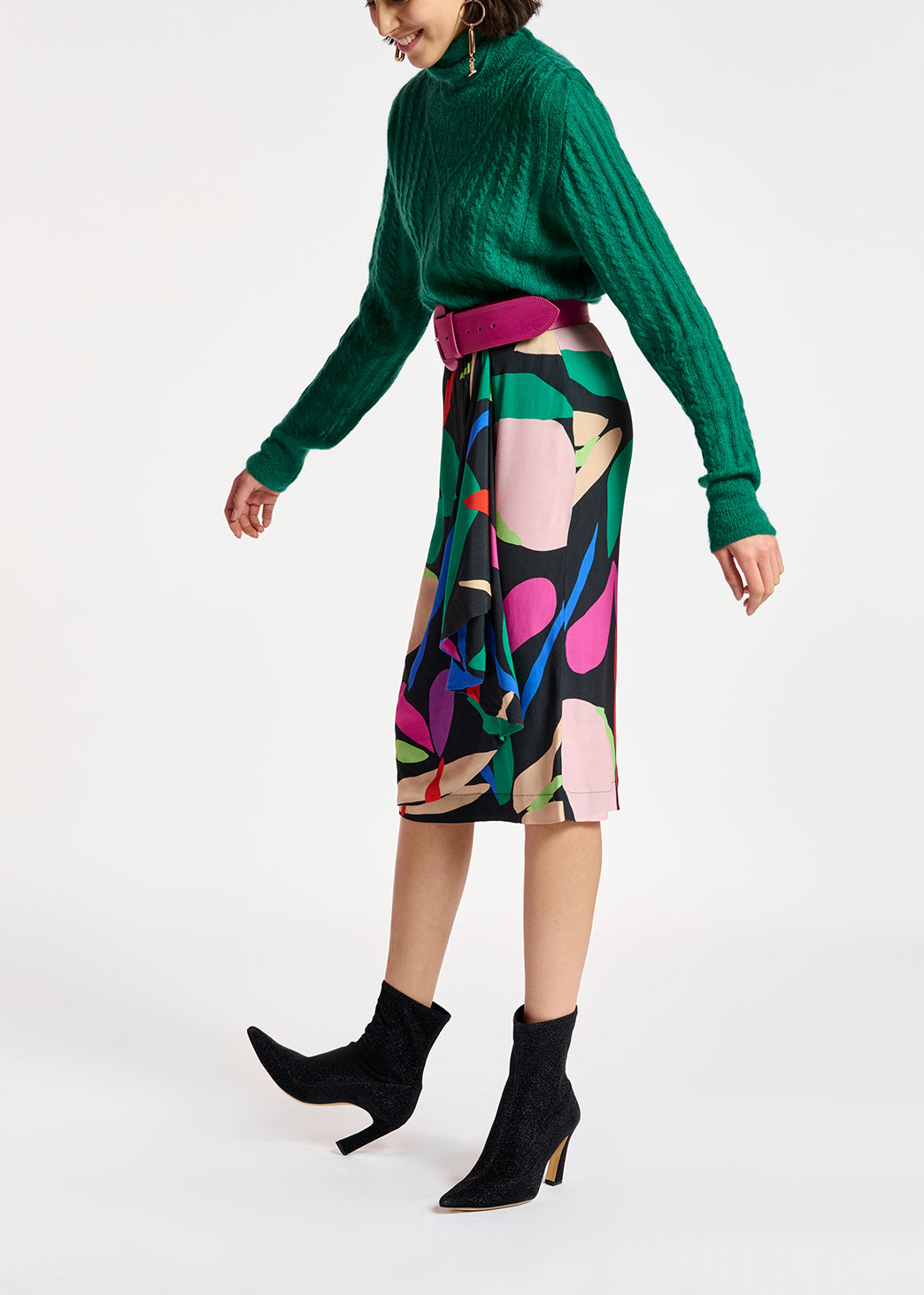 Dark green cable-knitted turtleneck sweater RE—SSENTIEL | Essentiel second hand