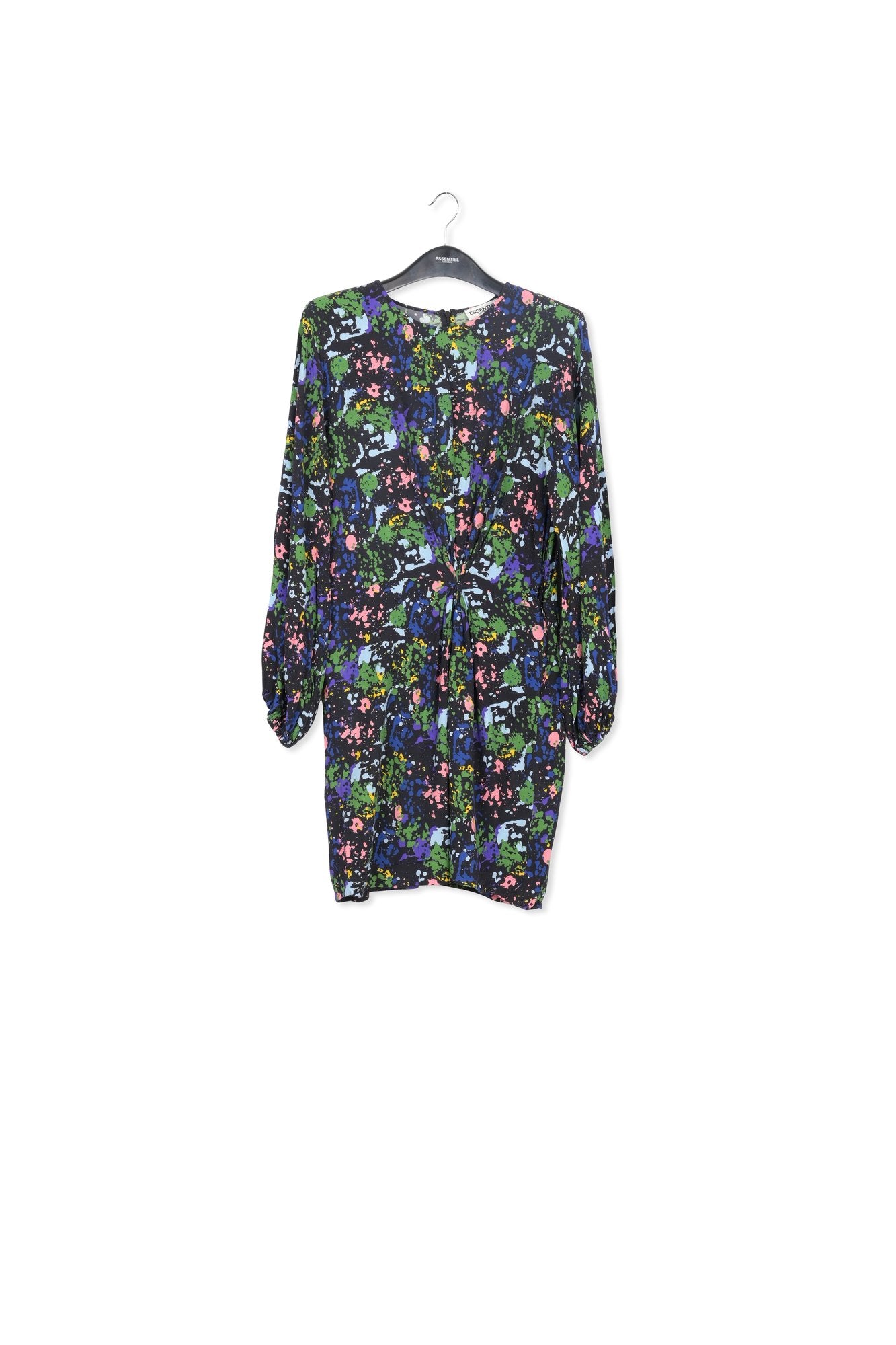 Mini-robe noire et bleue fleurie à taille cintrée RE—SSENTIEL | Essentiel second hand