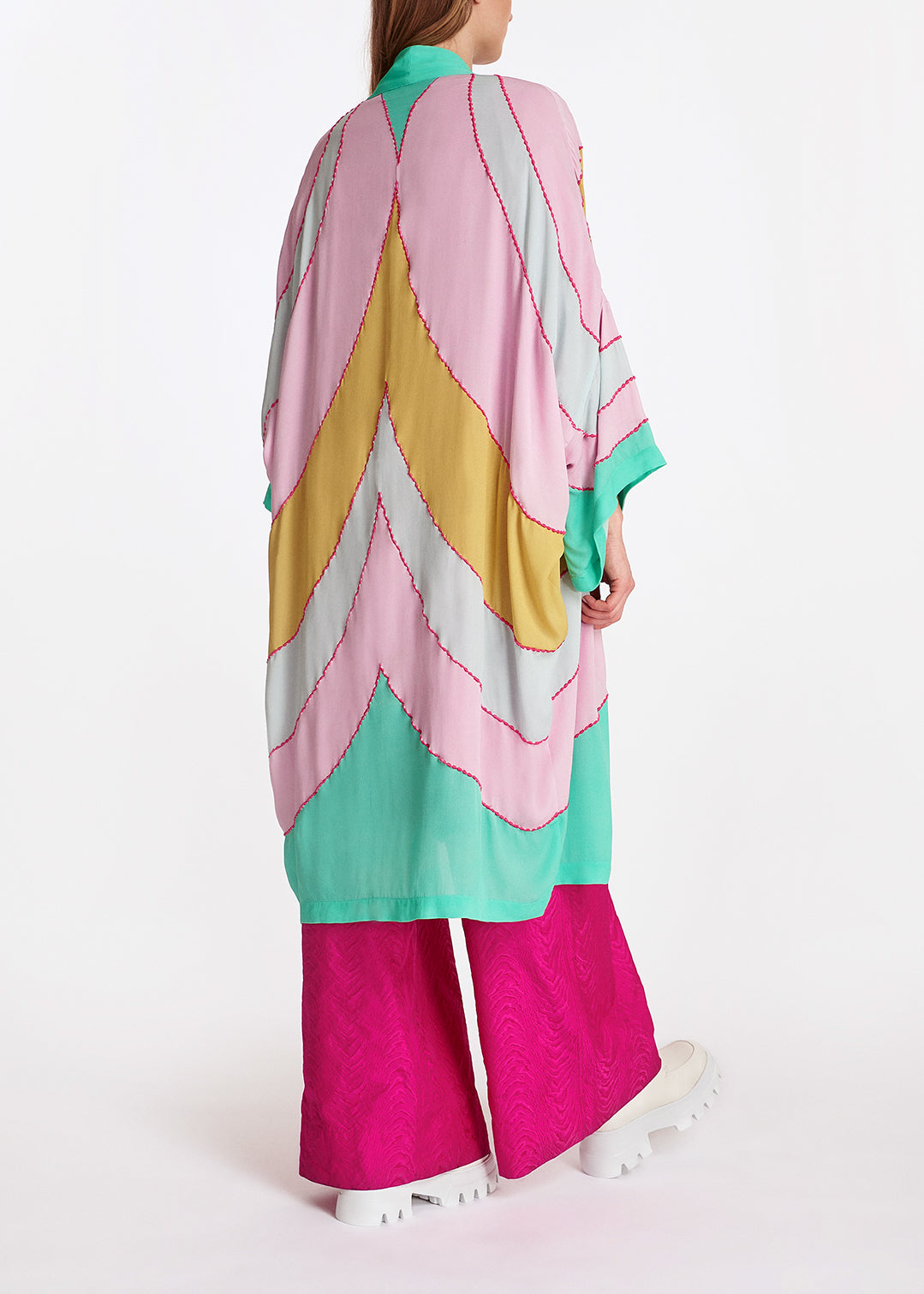 Yellow, pink and light blue kimono with embroideries RE—SSENTIEL | Essentiel second hand
