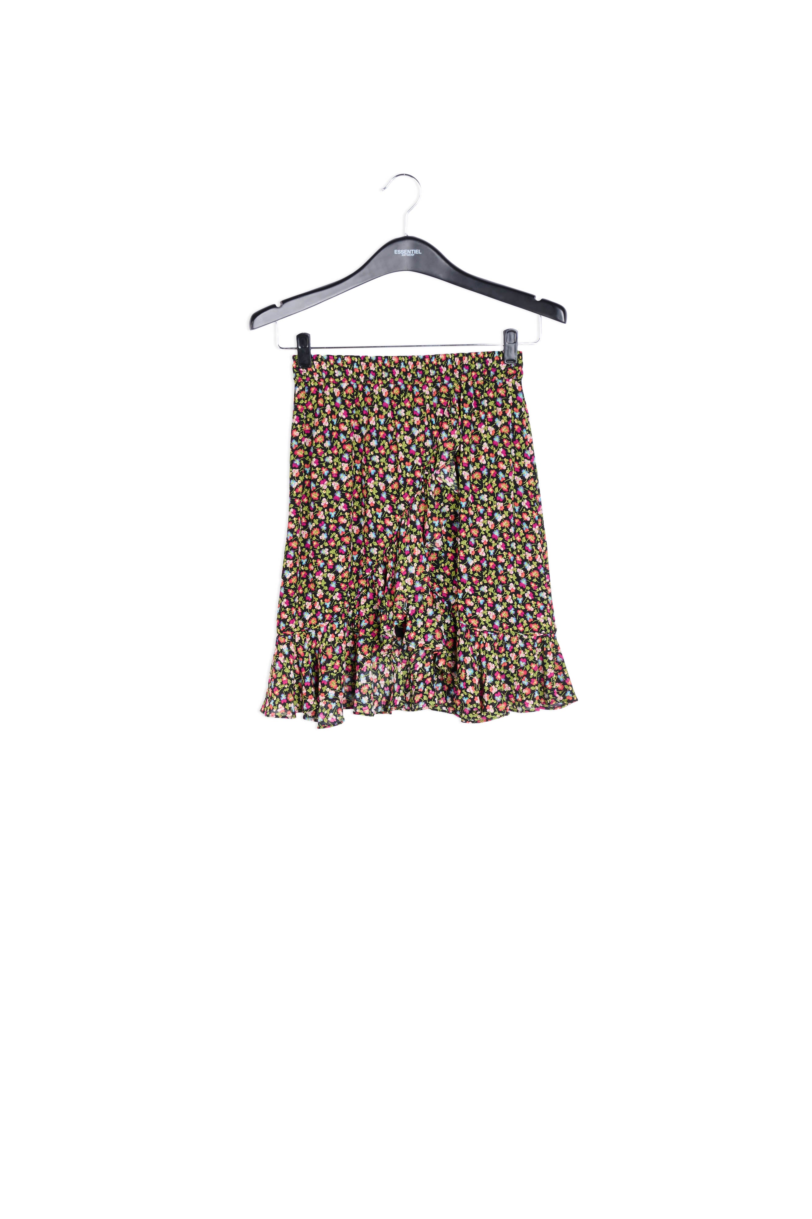 Minijupe portefeuille noire, vert clair et fuchsia à imprimé floral RE—SSENTIEL | Essentiel second hand